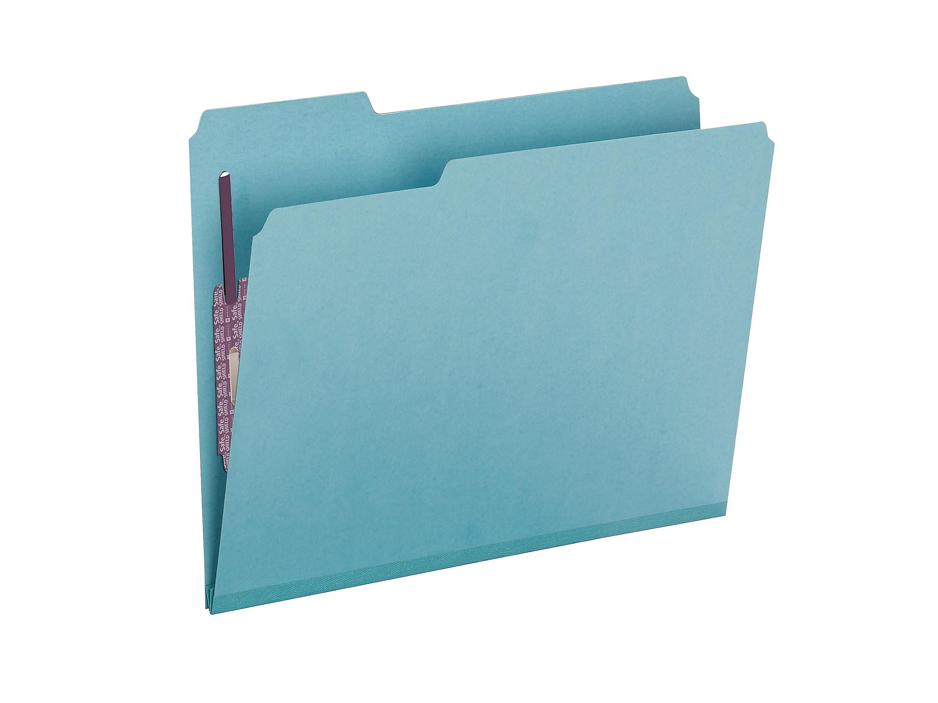 Smead Heavy Duty Pressboard Classification Folders with SafeSHIELD Fasteners, 1/3-Cut Tab, Letter Size, Blue, 25/Box