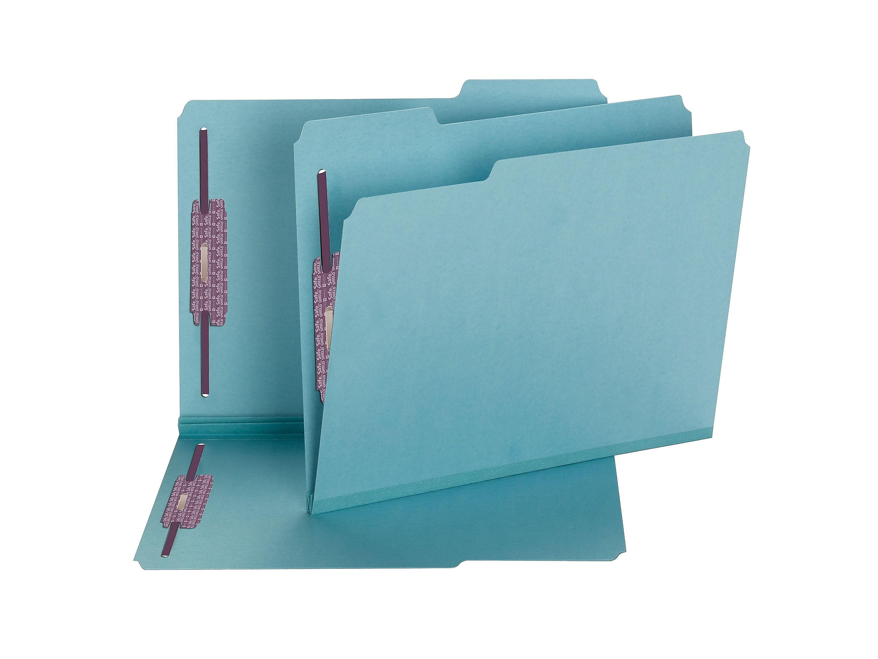 Smead Heavy Duty Pressboard Classification Folders with SafeSHIELD Fasteners, 1/3-Cut Tab, Letter Size, Blue, 25/Box