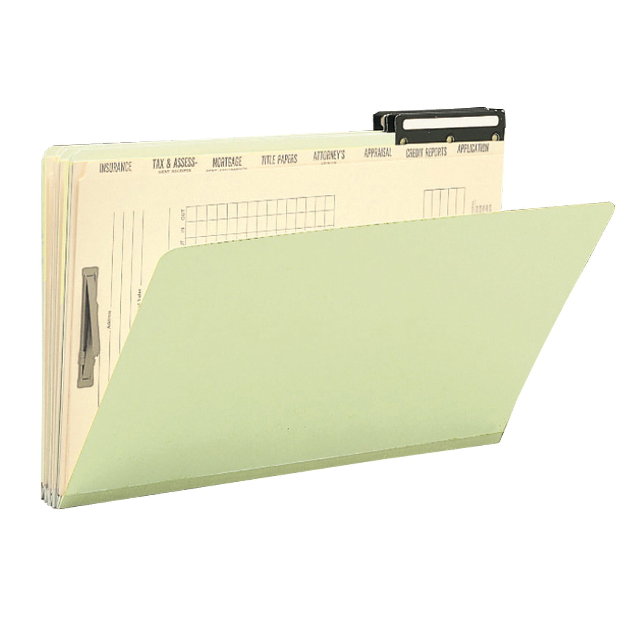 Smead Heavy Duty Pressboard Mortgage File Folder, 2/5 Cut Right Position Flat Metal Tab, Legal Size, Green, 10/Box