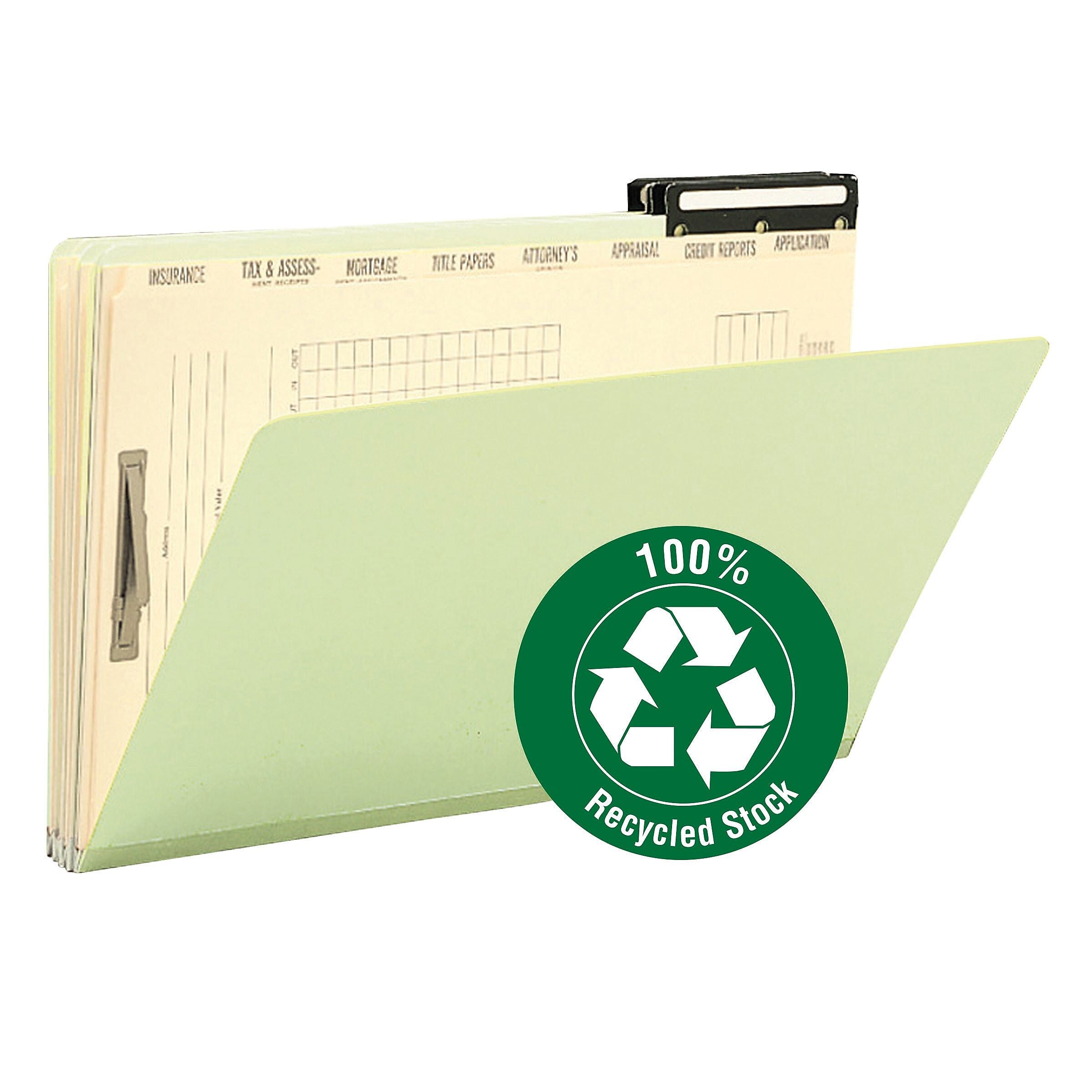 Smead Heavy Duty Pressboard Mortgage File Folder, 2/5 Cut Right Position Flat Metal Tab, Legal Size, Green, 10/Box