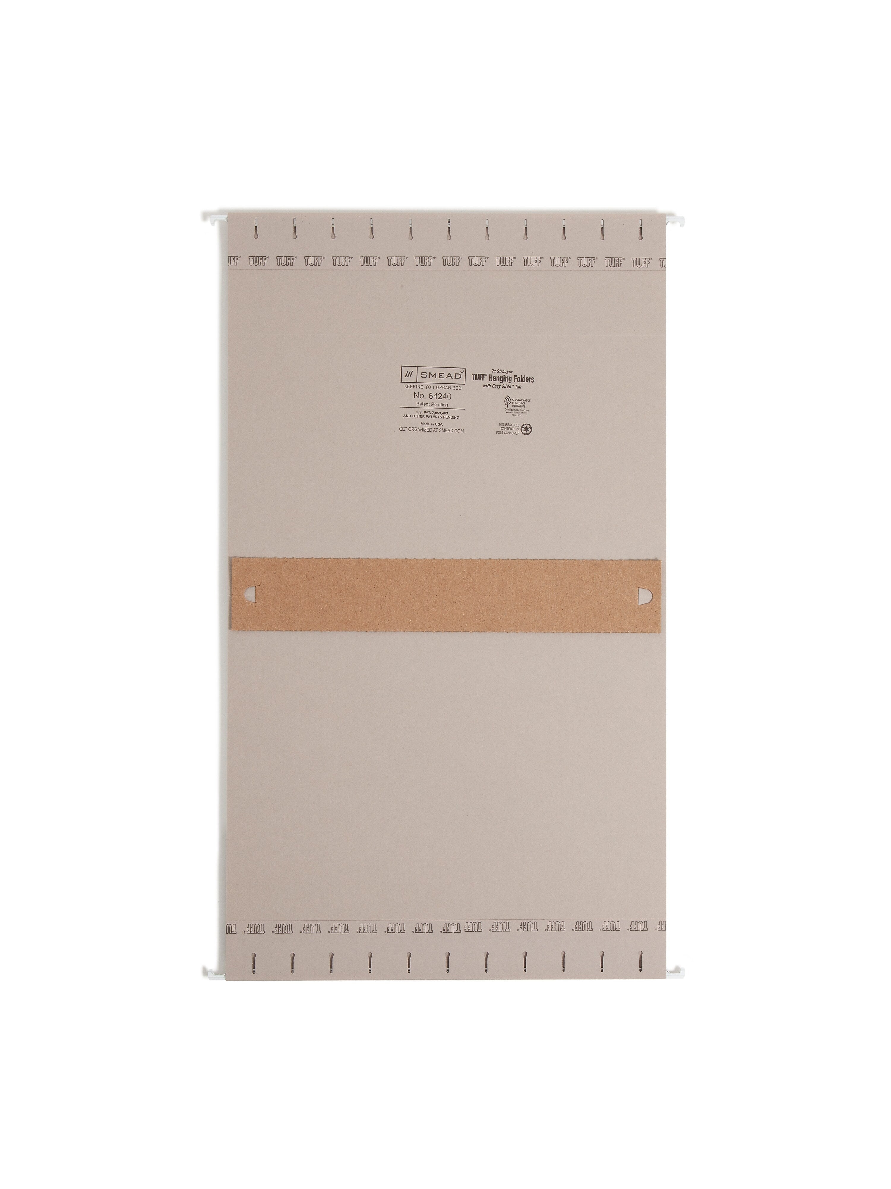 Smead Heavy Duty TUFF Hanging File Folders with Easy Slide™ Tab, 1/3 Cut, Letter Size, Steel Gray, 18/Box