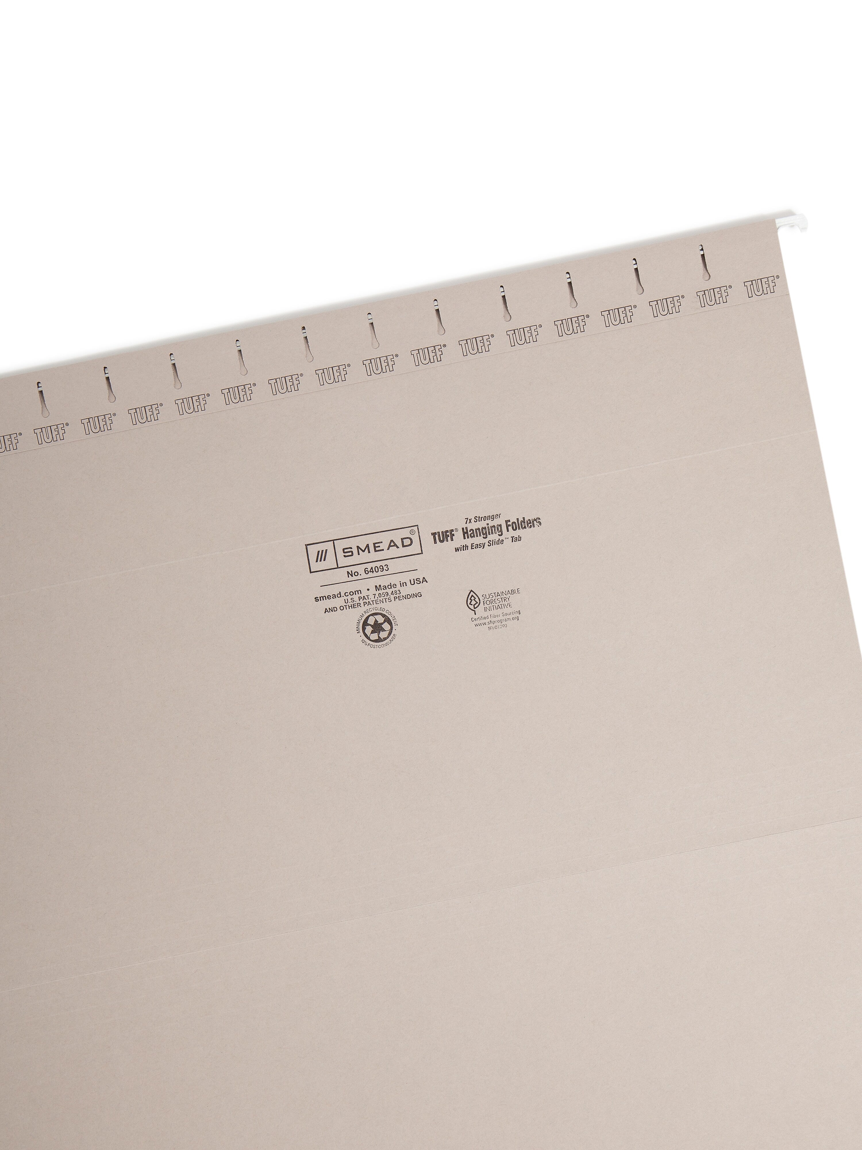 Smead Heavy Duty TUFF Recycled Hanging File Folder, 3-Tab Tab, Legal Size, Steel Gray, 18/Box
