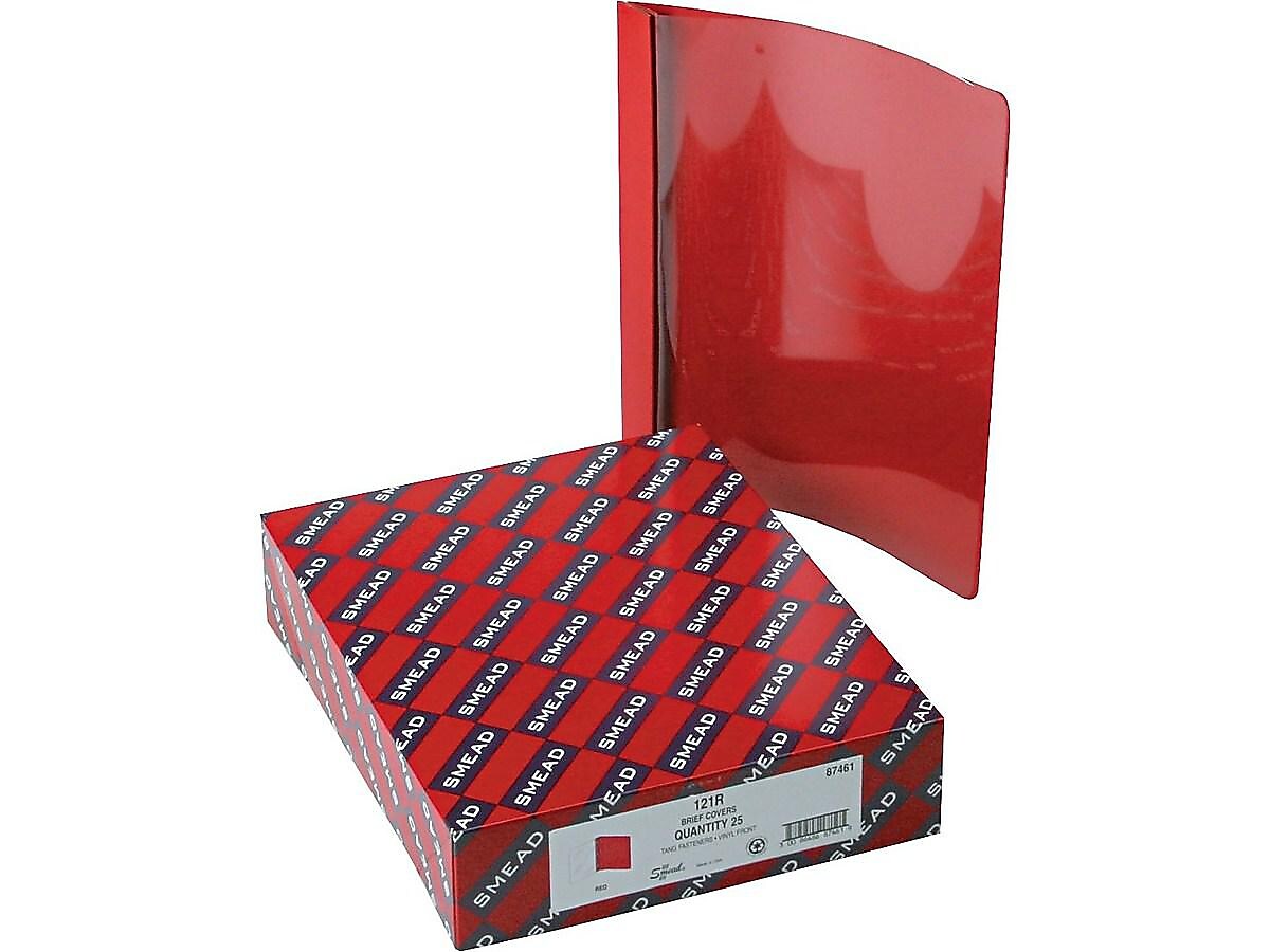 Smead Heavyweight Report Covers with Clear Front, 3-Prong, Letter Size, Red, 25/Box