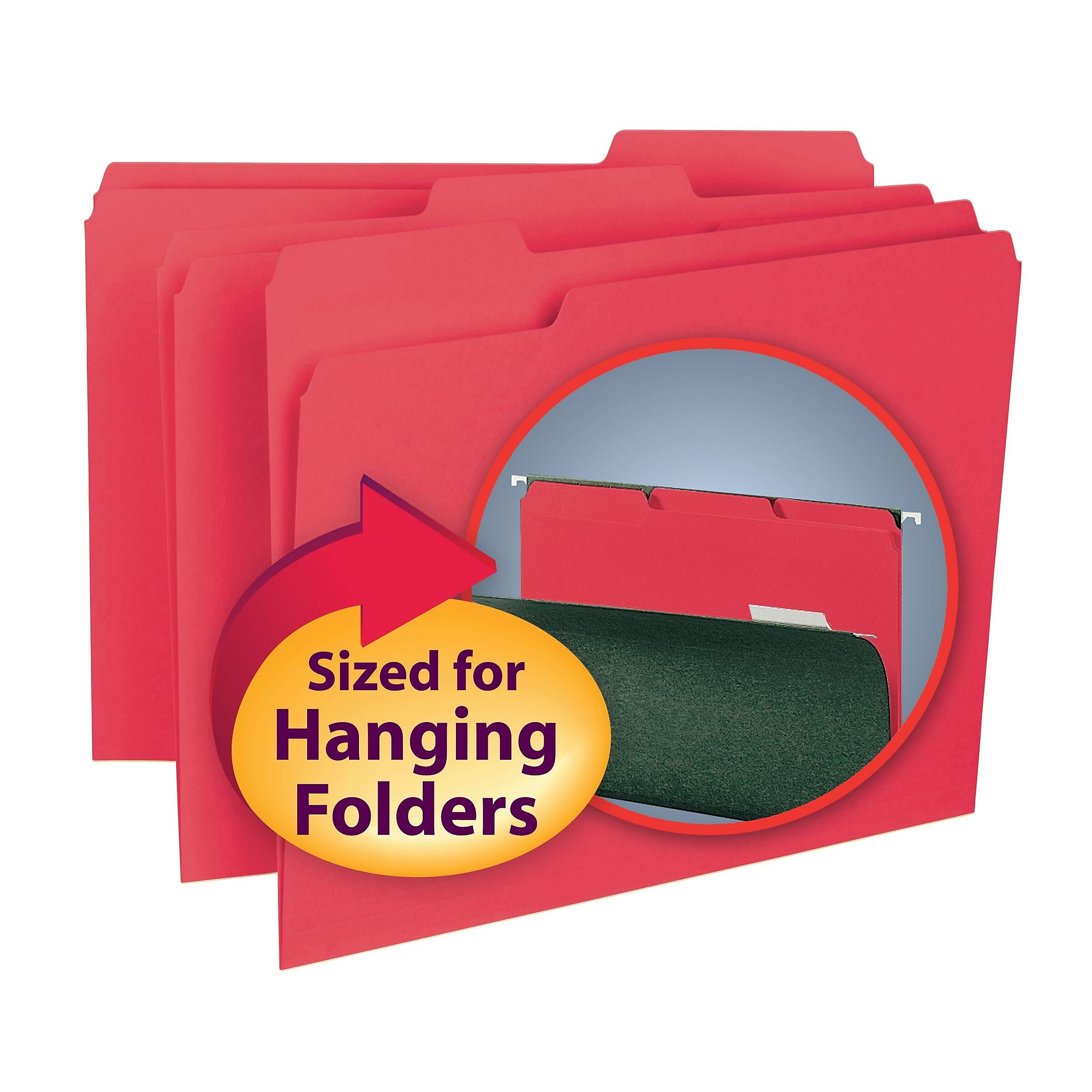 Smead Interior File Folder, 1/3-Cut Tab, Letter Size, Red, 100/Box