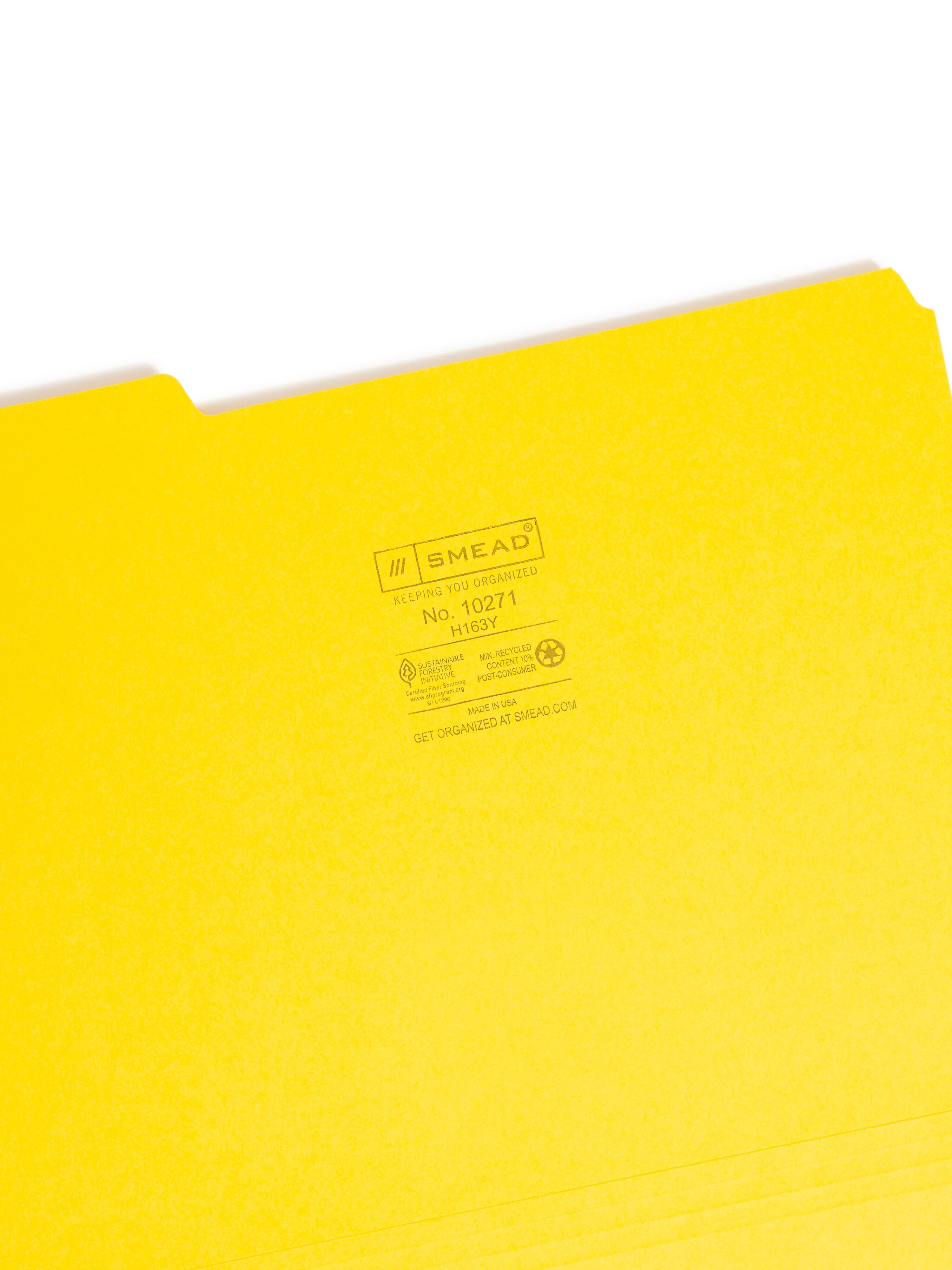 Smead Interior File Folder, 1/3-Cut Tab, Letter Size, Yellow, 100/Box