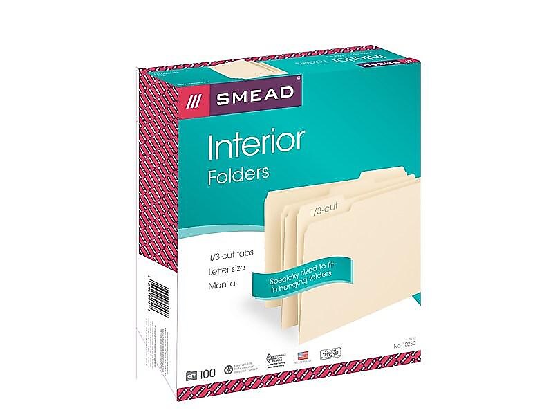 Smead Interior File Folders, 1/3-Cut Tab, Letter Size, Manila, 100/Box