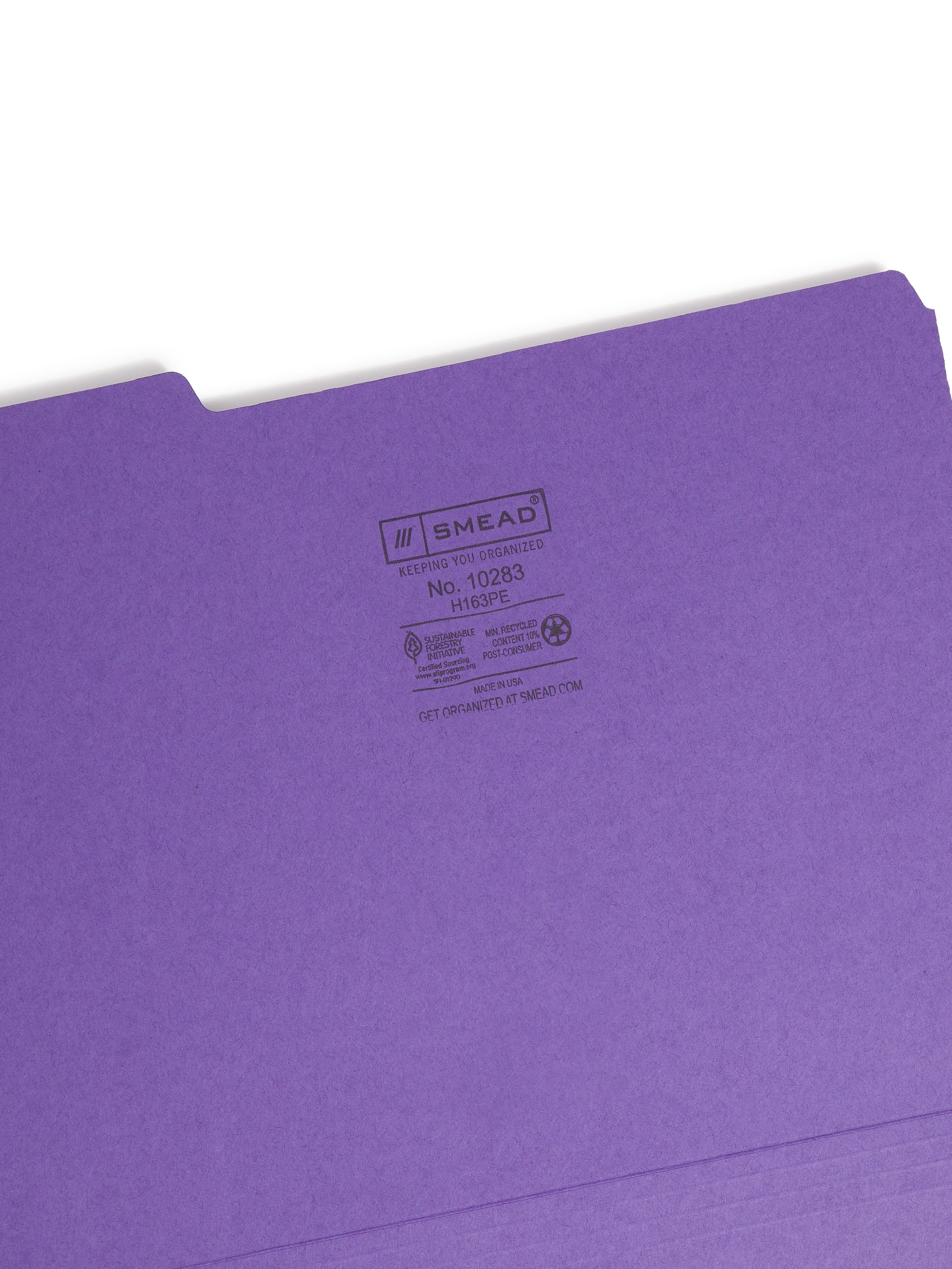 Smead Interior File Folders, 1/3-Cut Tab, Letter Size, Purple, 100/Box