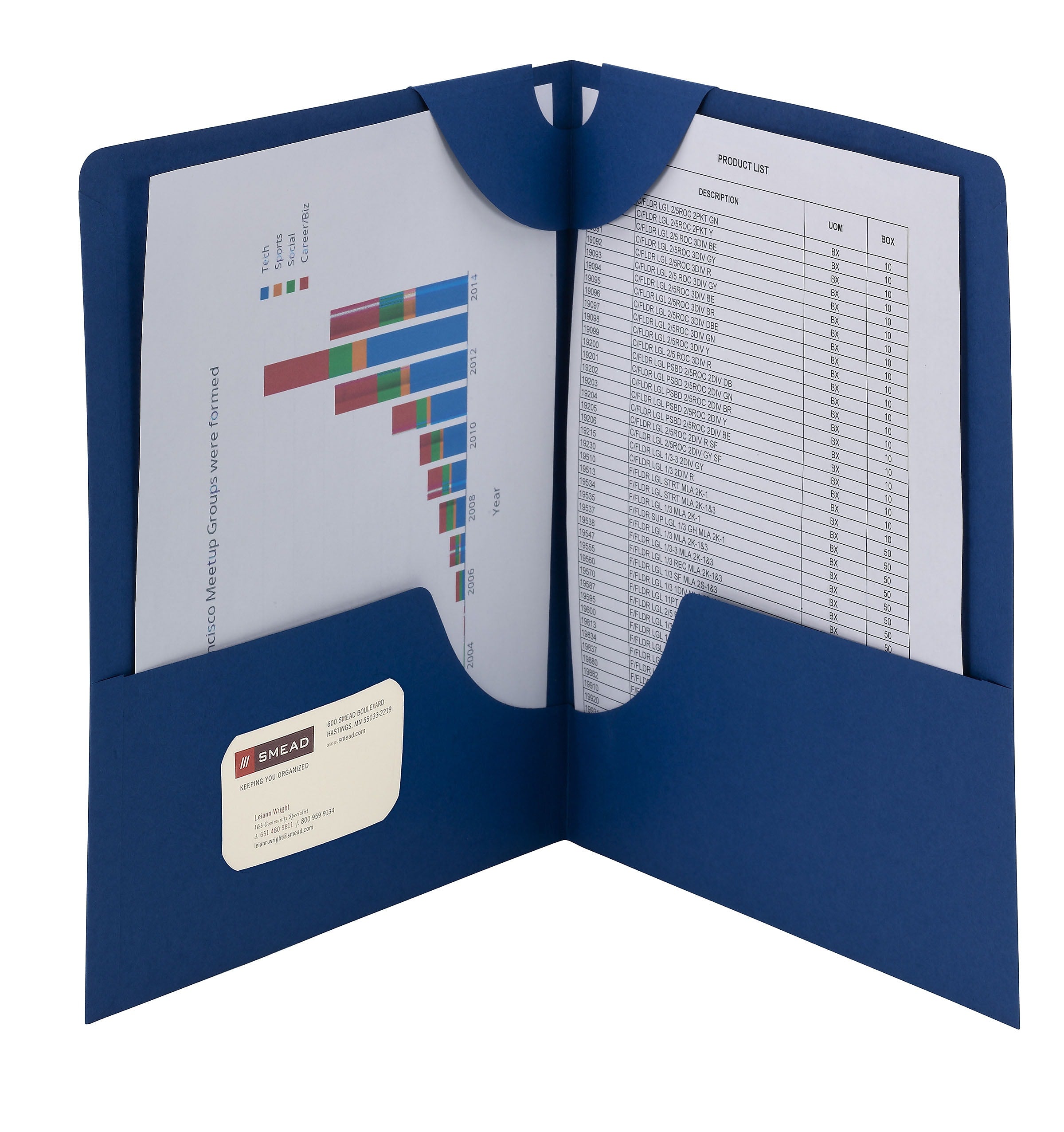 Smead Lockit 2-Pocket Presentation Folders, Dark Blue, 25/Box