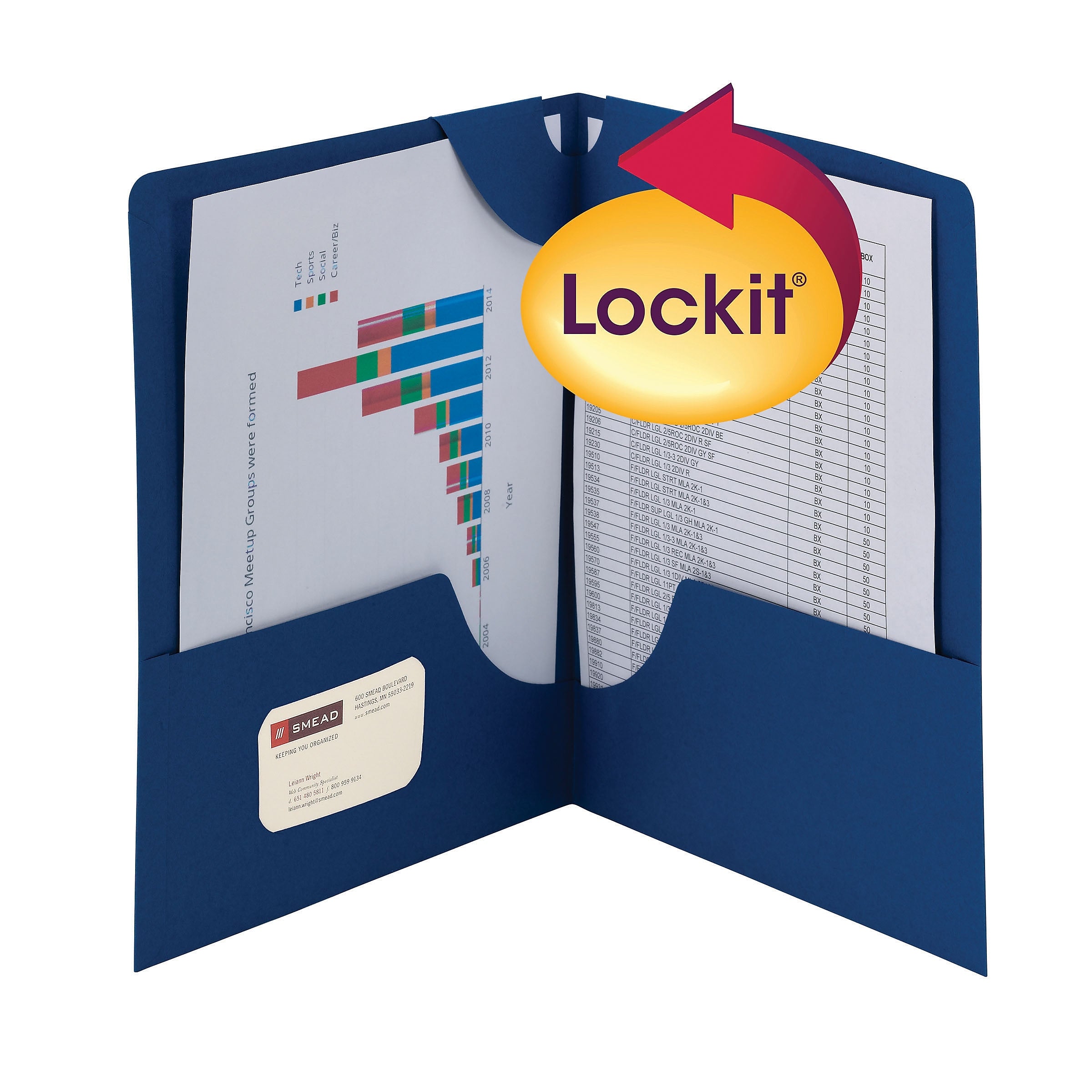 Smead Lockit 2-Pocket Presentation Folders, Dark Blue, 25/Box