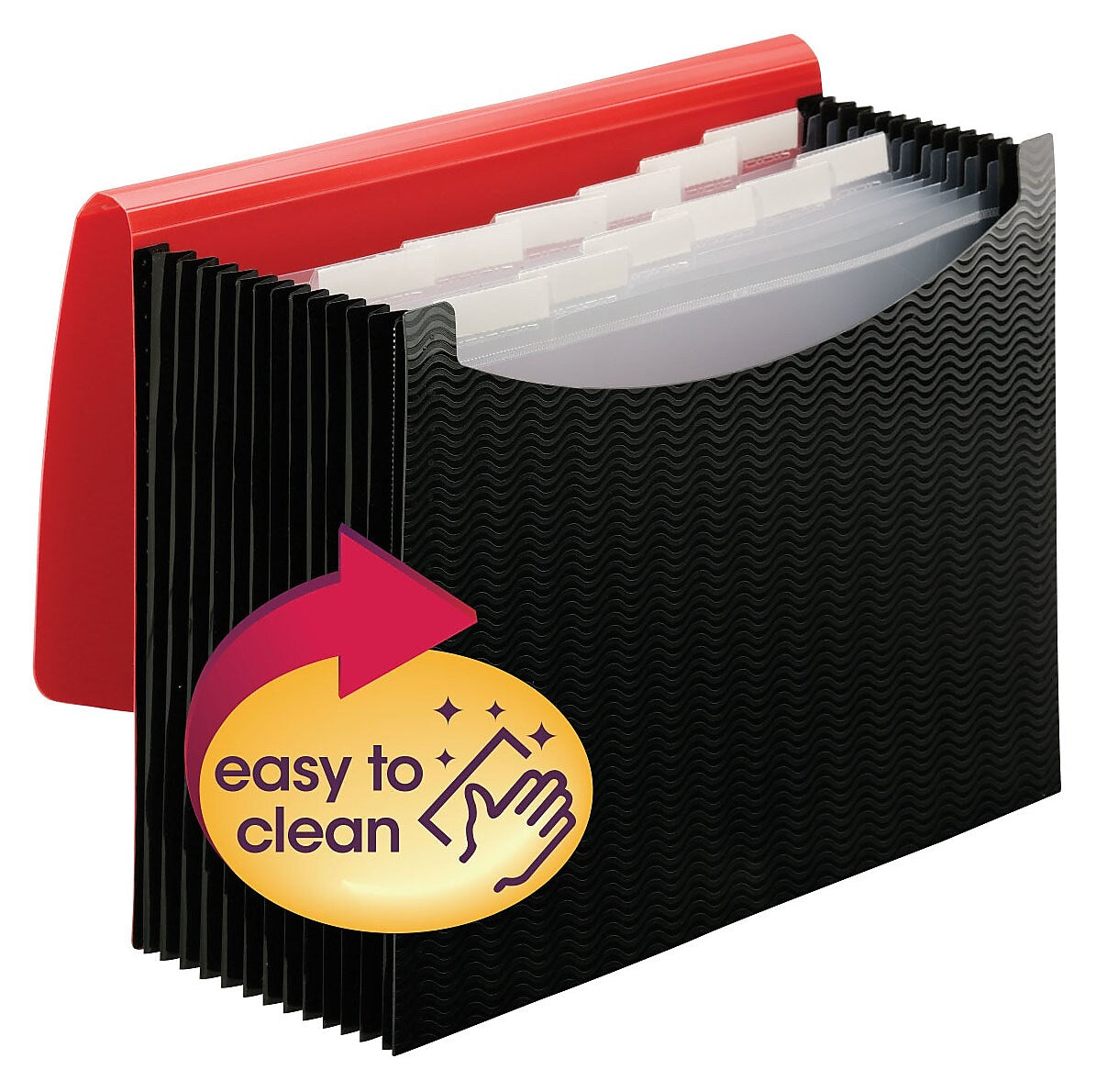 Smead Plastic Accordian File, 12 Pockets, Letter Size, Red/Black