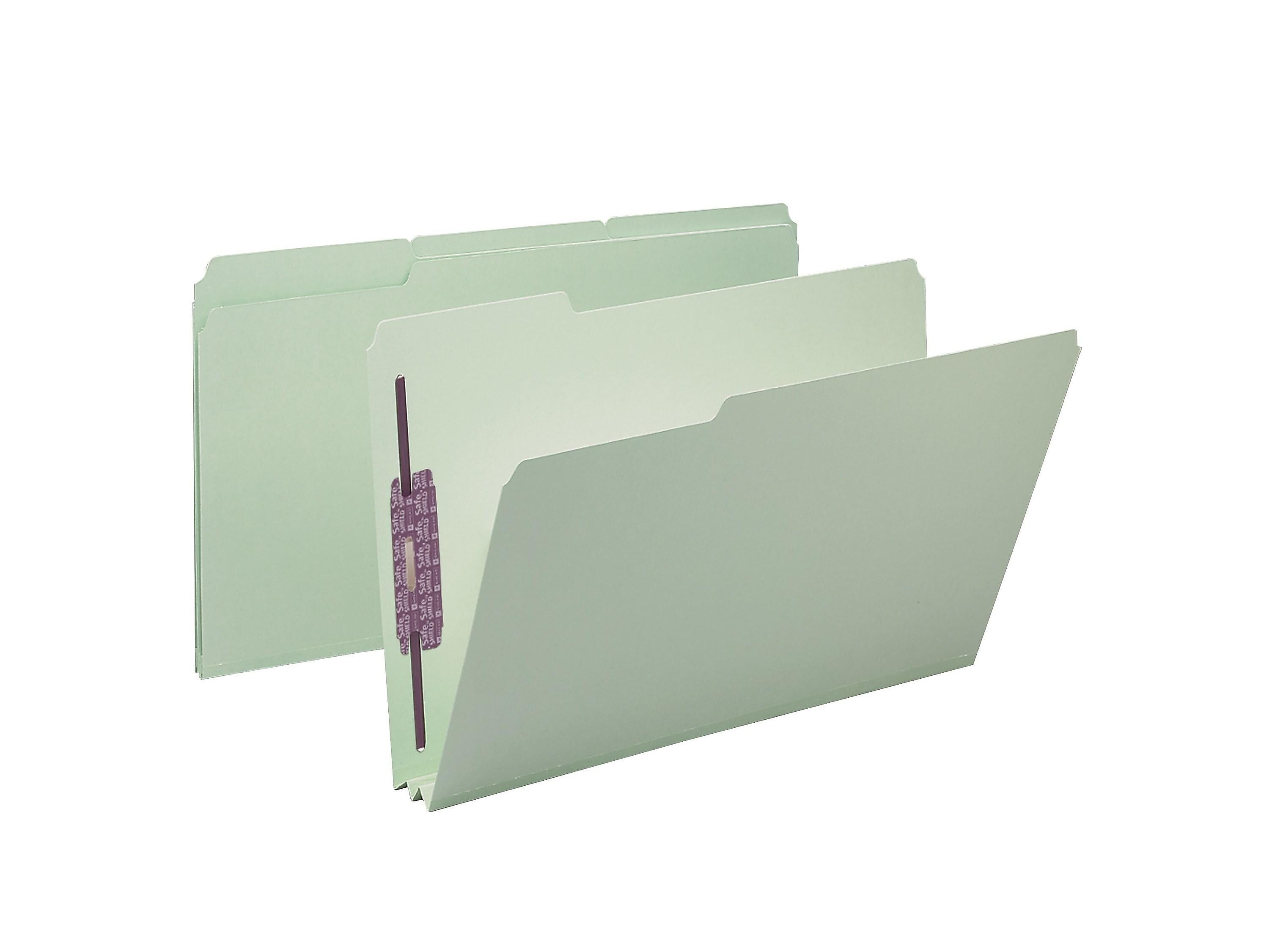 Smead Pressboard Classification Folders with SafeSHIELD Fasteners, 1/3-Cut Tab, Legal Size, Gray/Green, 25/Box