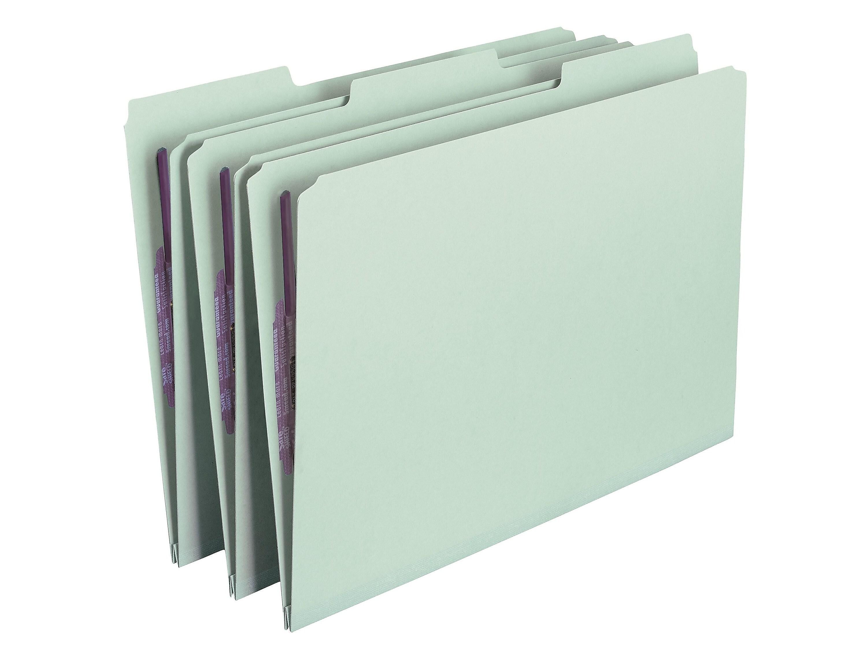 Smead Pressboard Classification Folders with SafeSHIELD Fasteners, 1/3-Cut Tab, Legal Size, Gray/Green, 25/Box