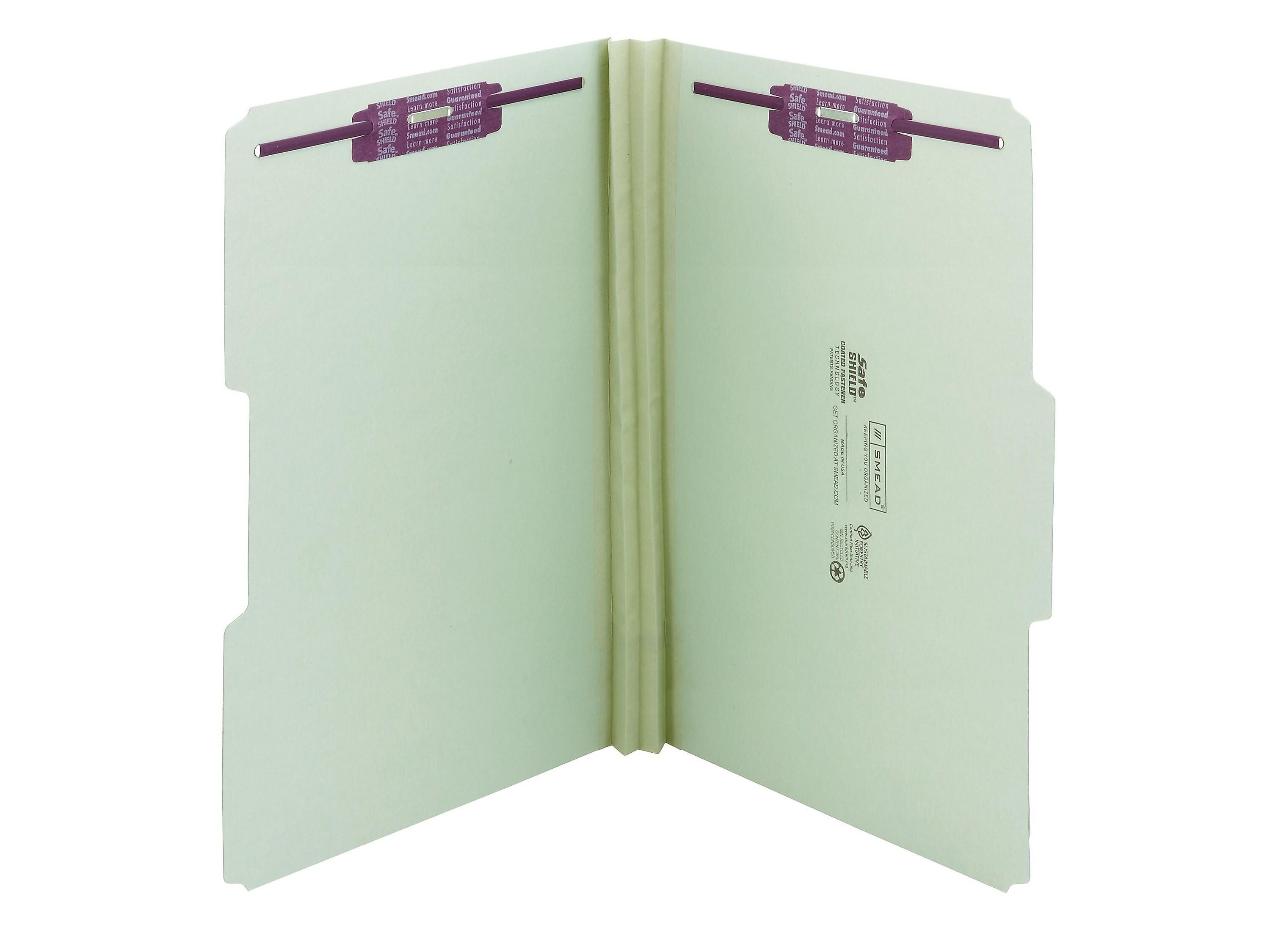 Smead Pressboard Classification Folders with SafeSHIELD Fasteners, 1/3-Cut Tab, Legal Size, Gray/Green, 25/Box