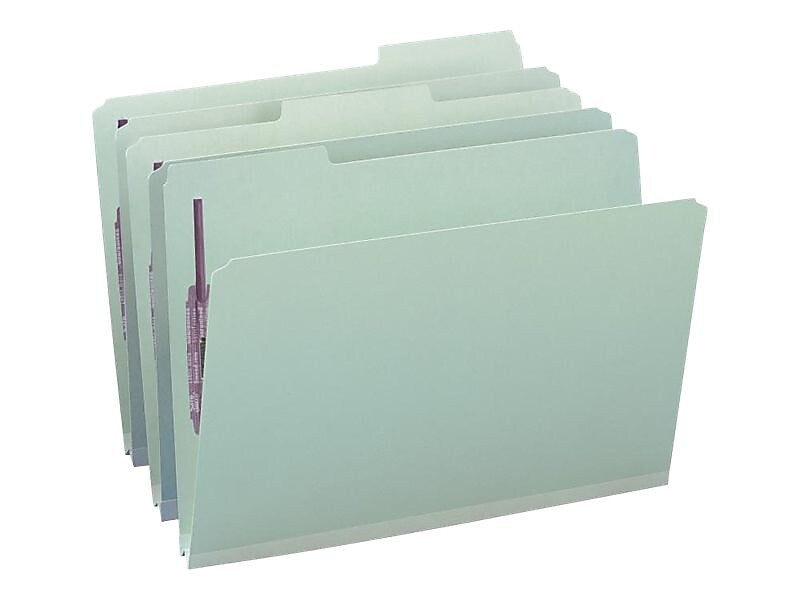 Smead Pressboard Classification Folders with SafeSHIELD Fasteners, 1/3-Cut Tab, Legal Size, Gray/Green, 25/Box