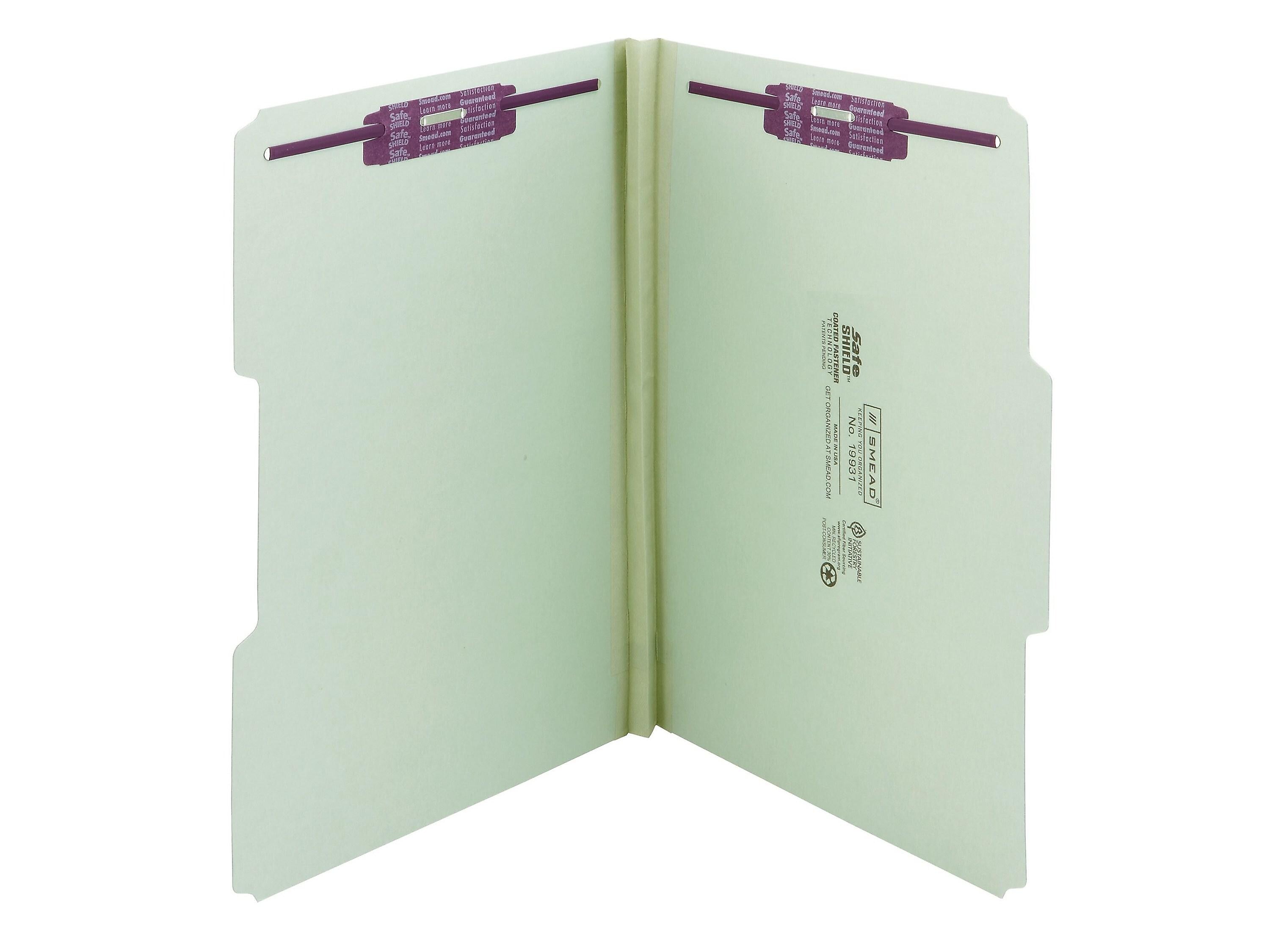 Smead Pressboard Classification Folders with SafeSHIELD Fasteners, 1/3-Cut Tab, Legal Size, Gray/Green, 25/Box