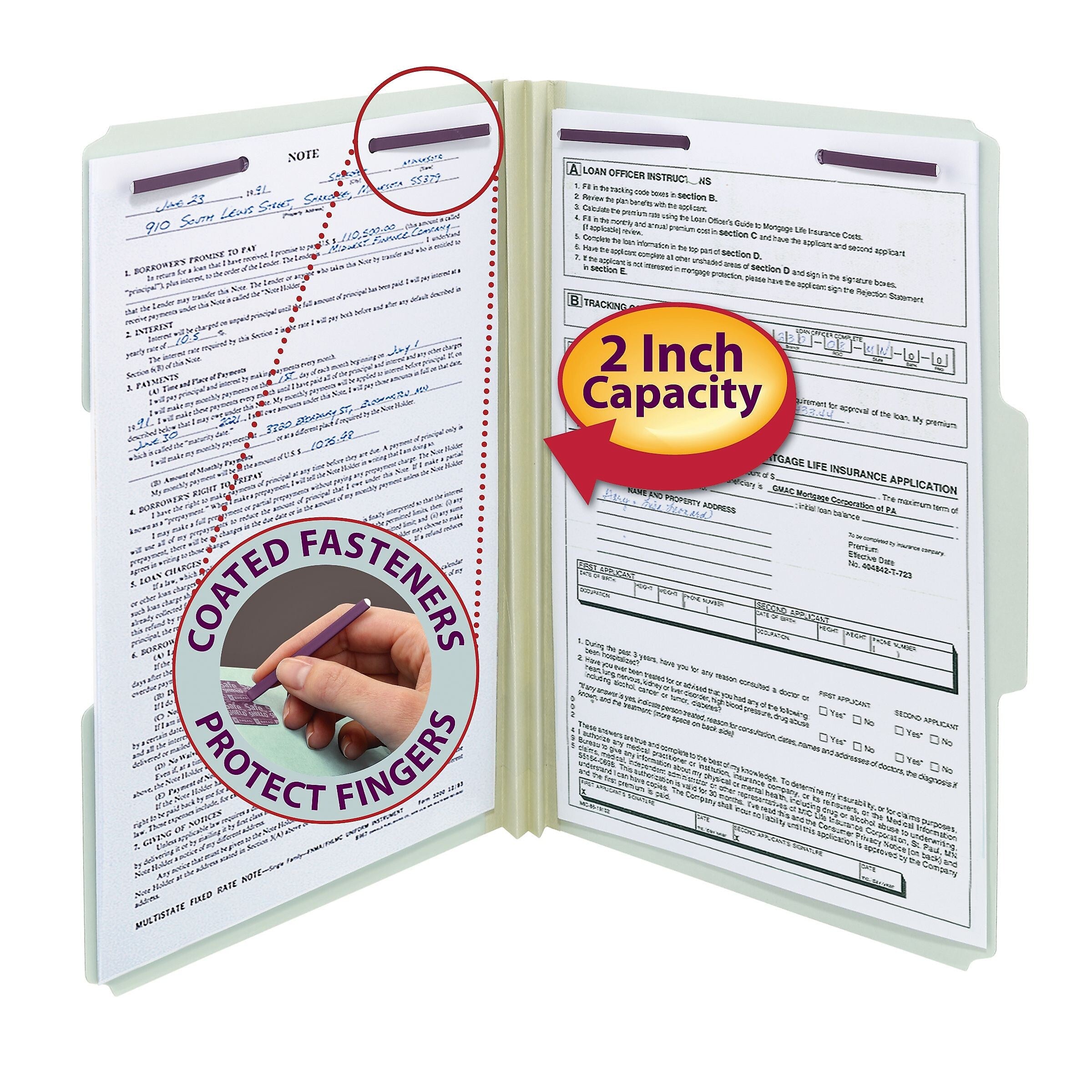 Smead Pressboard Classification Folders with SafeSHIELD Fasteners, 1/3-Cut Tab, Legal Size, Gray/Green, 25/Box