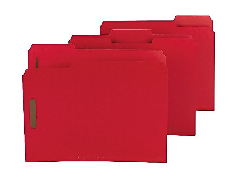 Smead Pressboard Classification Folders with SafeSHIELD Fasteners, 1/3-Cut Tab, Letter Size, Bright Red, 25/Box