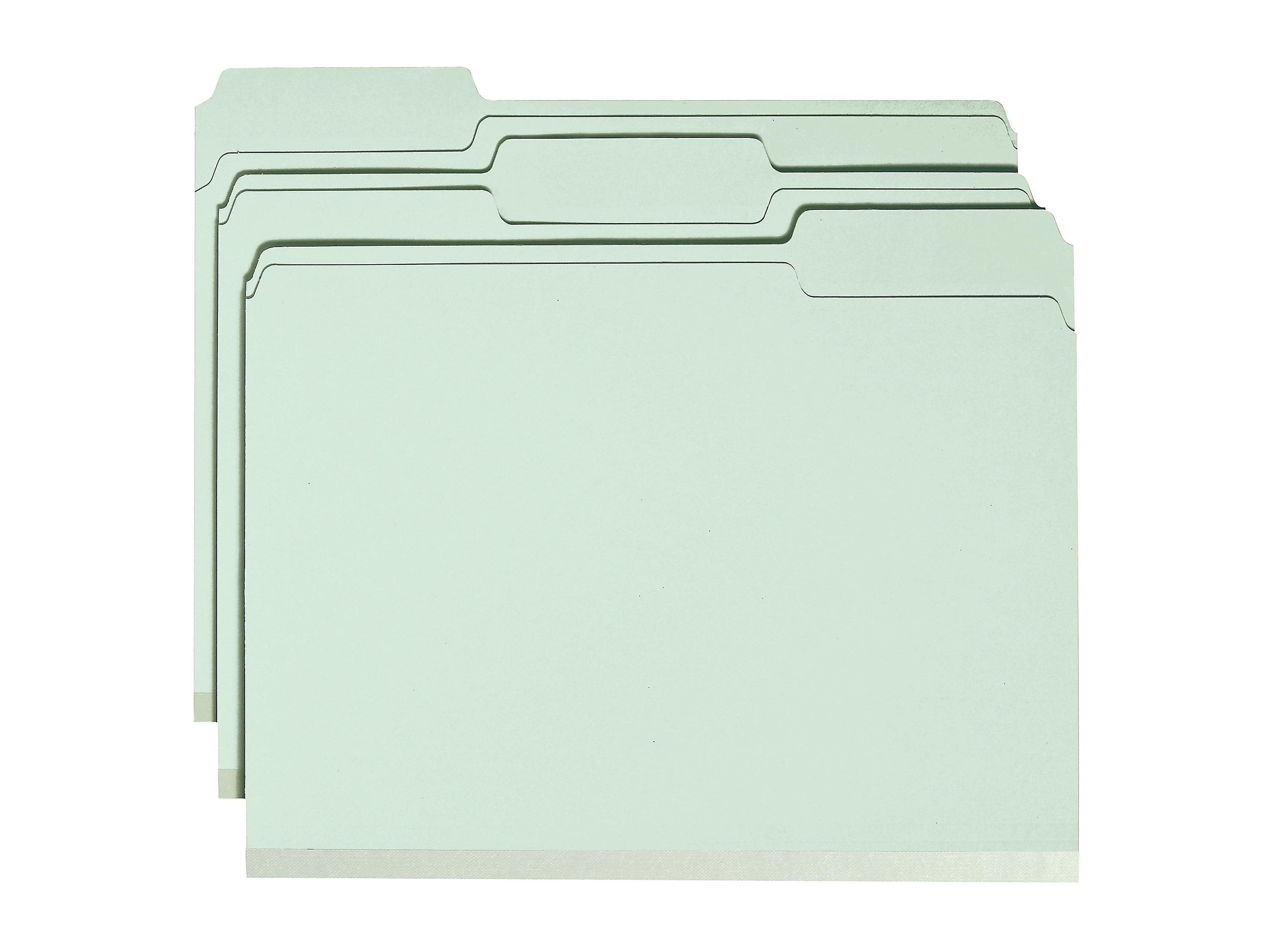 Smead Pressboard Classification Folders with SafeSHIELD Fasteners, 1/3-Cut Tab, Letter Size, Gray/Green, 25/Box