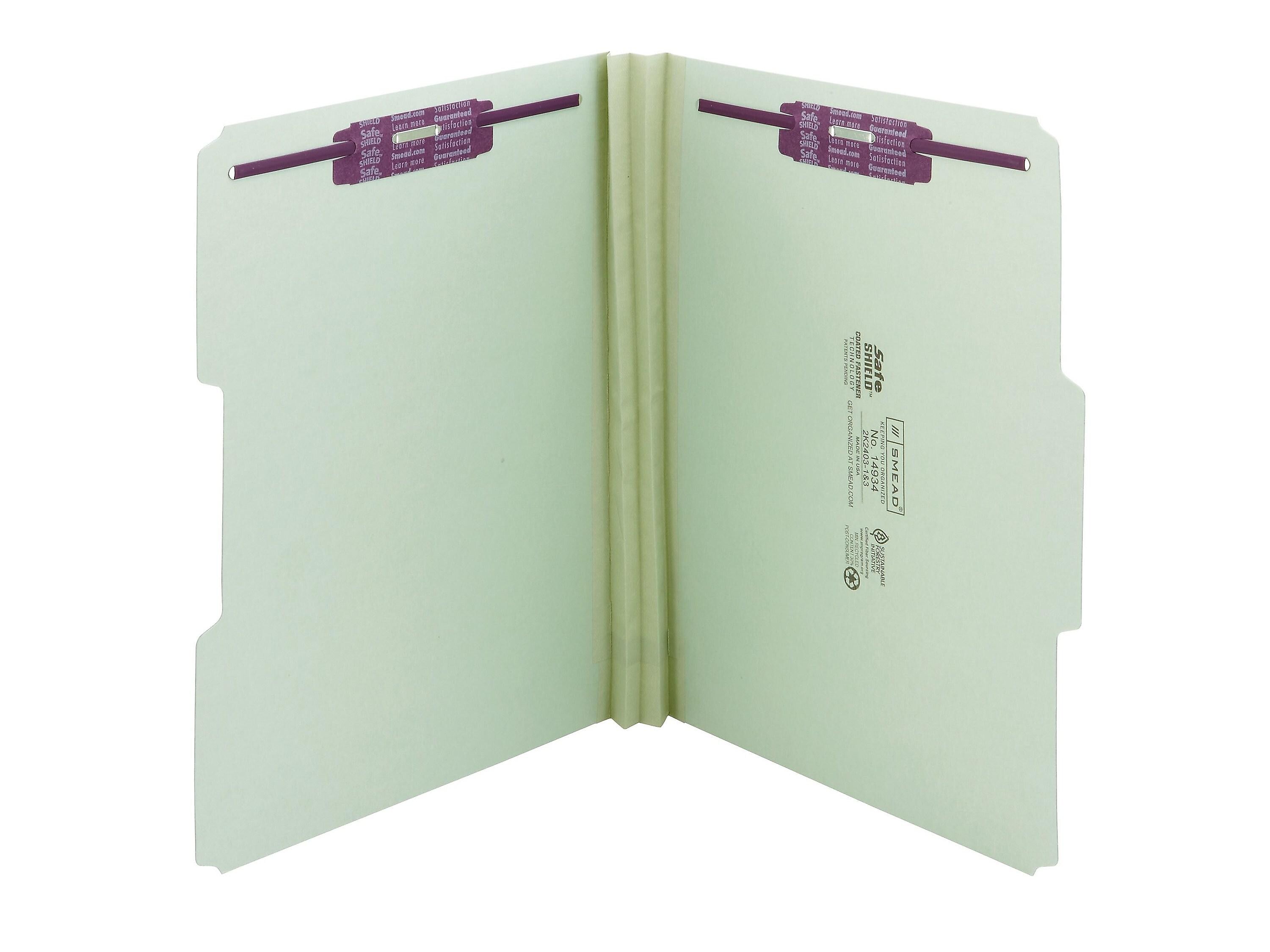 Smead Pressboard Classification Folders with SafeSHIELD Fasteners, 1/3-Cut Tab, Letter Size, Gray/Green, 25/Box