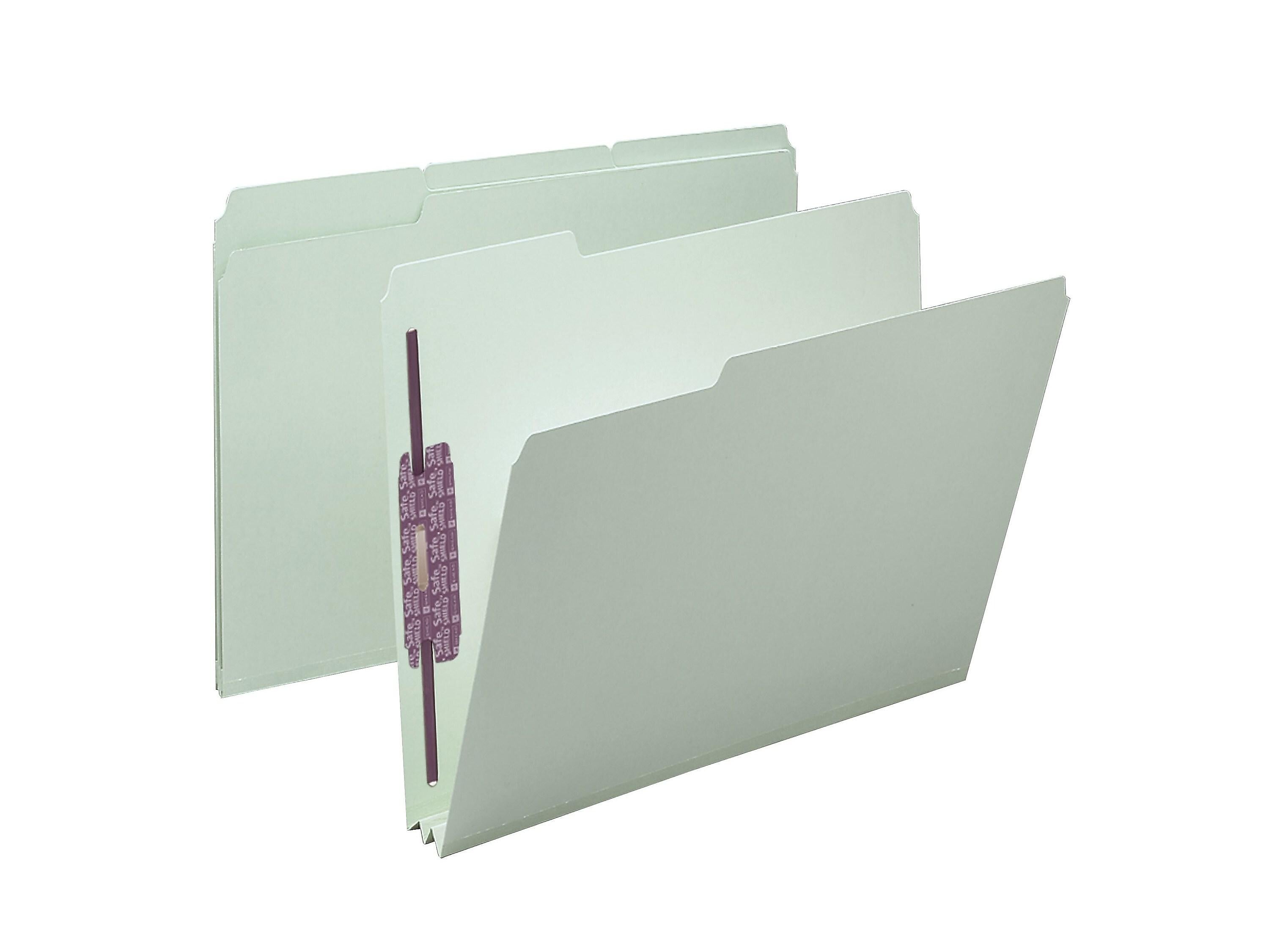 Smead Pressboard Classification Folders with SafeSHIELD Fasteners, 1/3-Cut Tab, Letter Size, Gray/Green, 25/Box