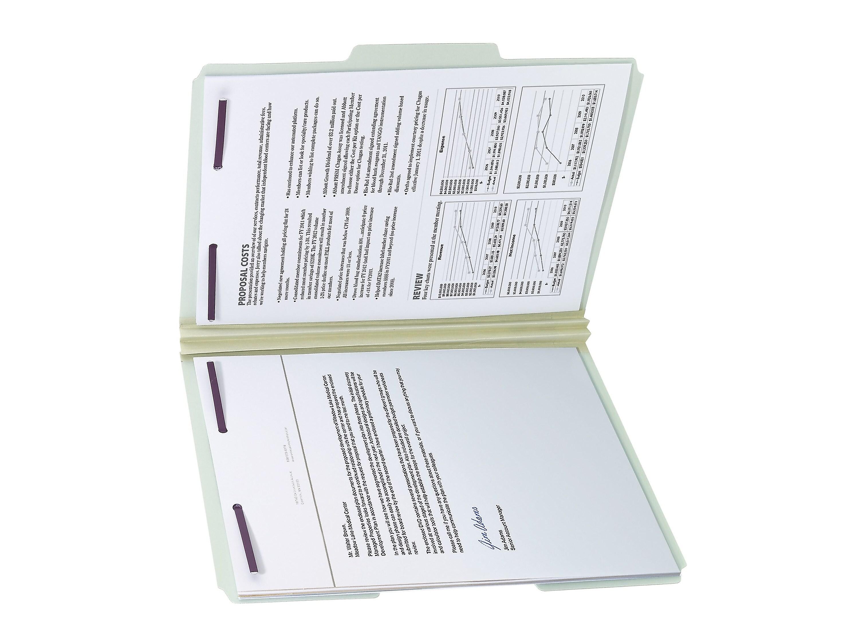 Smead Pressboard Classification Folders with SafeSHIELD Fasteners, 1/3-Cut Tab, Letter Size, Gray/Green, 25/Box