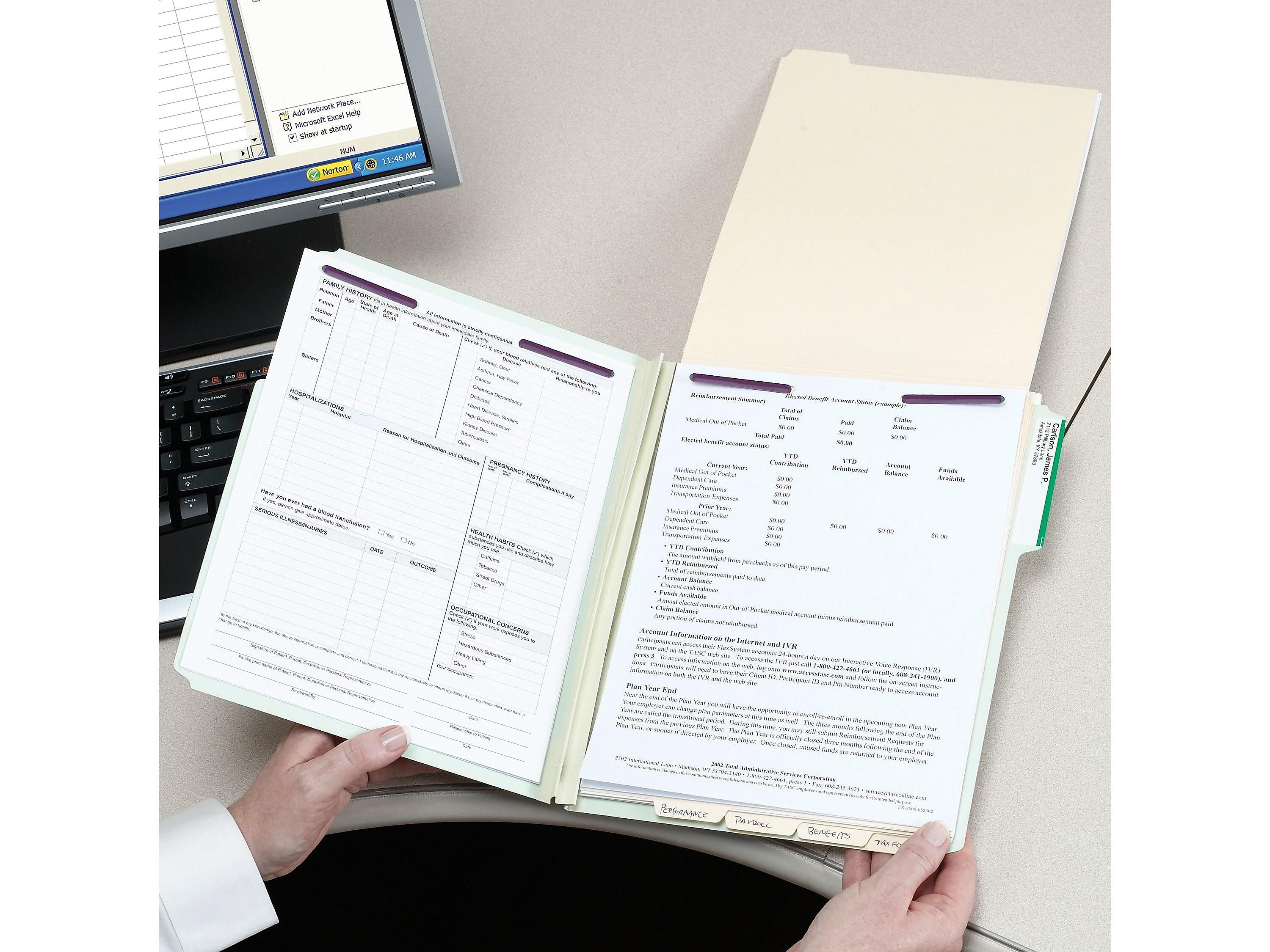 Smead Pressboard Classification Folders with SafeSHIELD Fasteners, 1/3-Cut Tab, Letter Size, Gray/Green, 25/Box