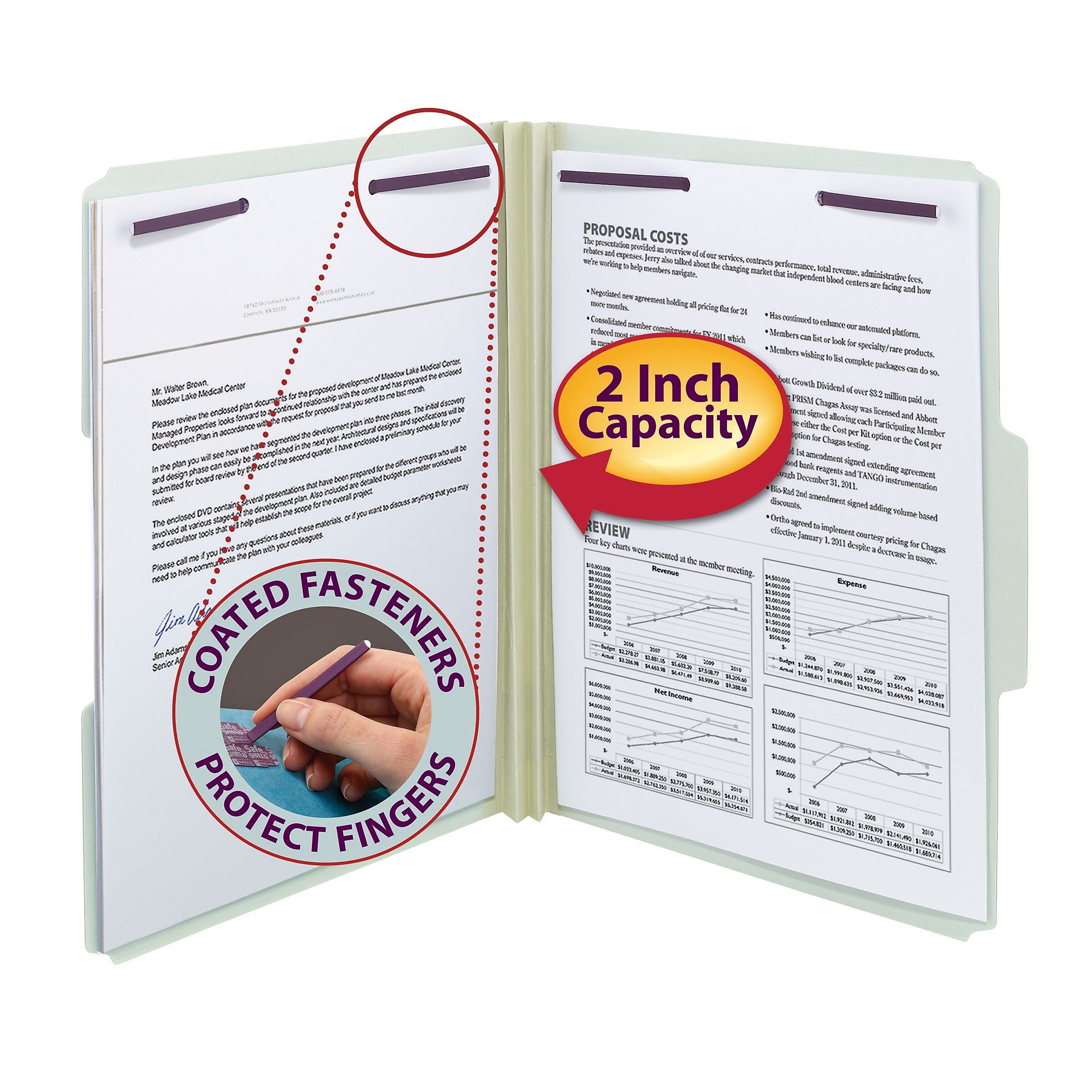 Smead Pressboard Classification Folders with SafeSHIELD Fasteners, 1/3-Cut Tab, Letter Size, Gray/Green, 25/Box