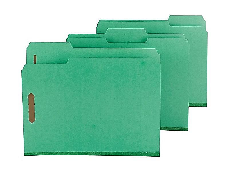 Smead Pressboard Classification Folders with SafeSHIELD Fasteners, 1/3-Cut Tab, Letter Size, Green, 25/Box