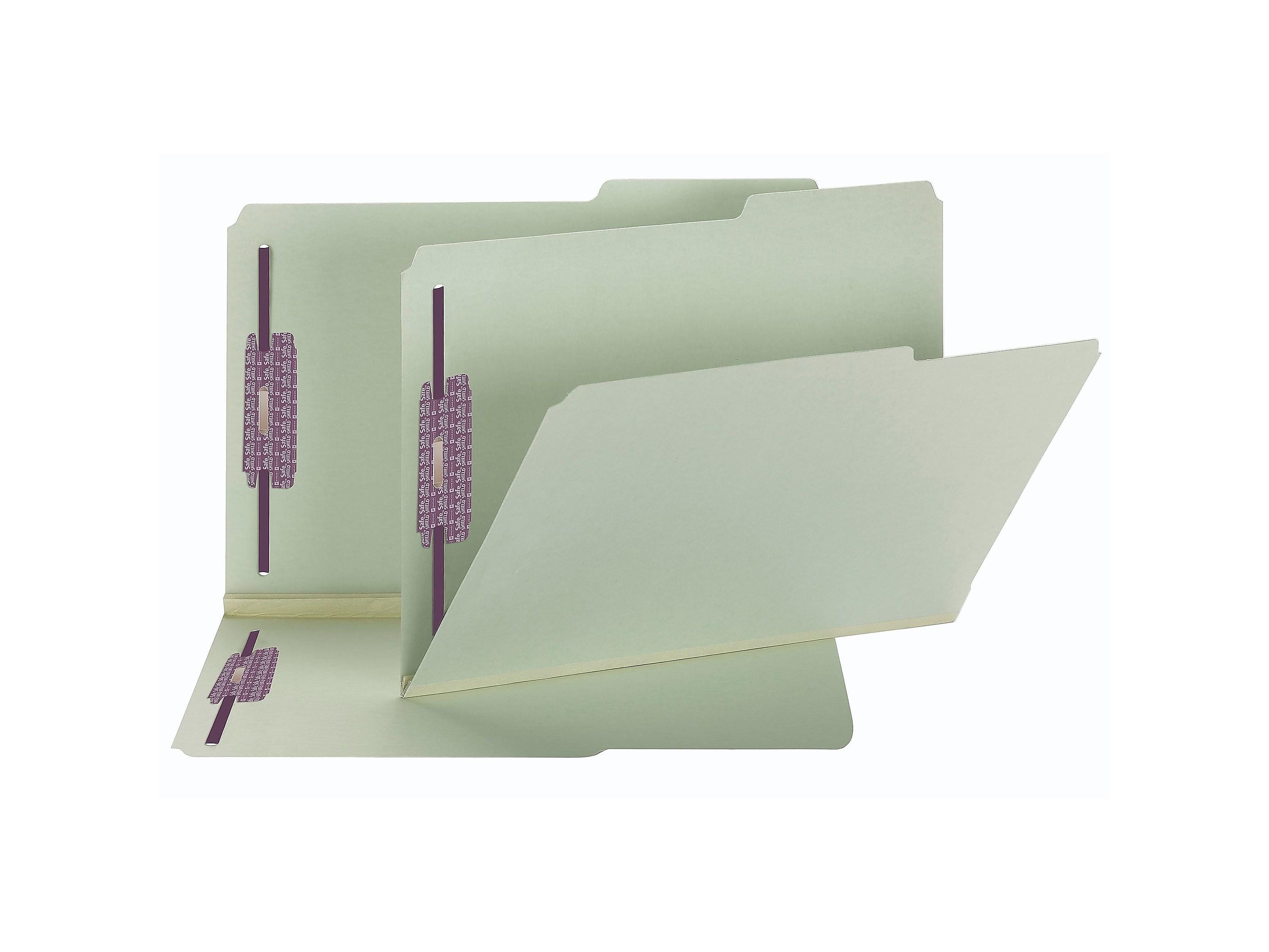 Smead Pressboard Classification Folders with SafeSHIELD Fasteners, 2/5-Cut Tab, Legal Size, Gray/Green, 25/Box