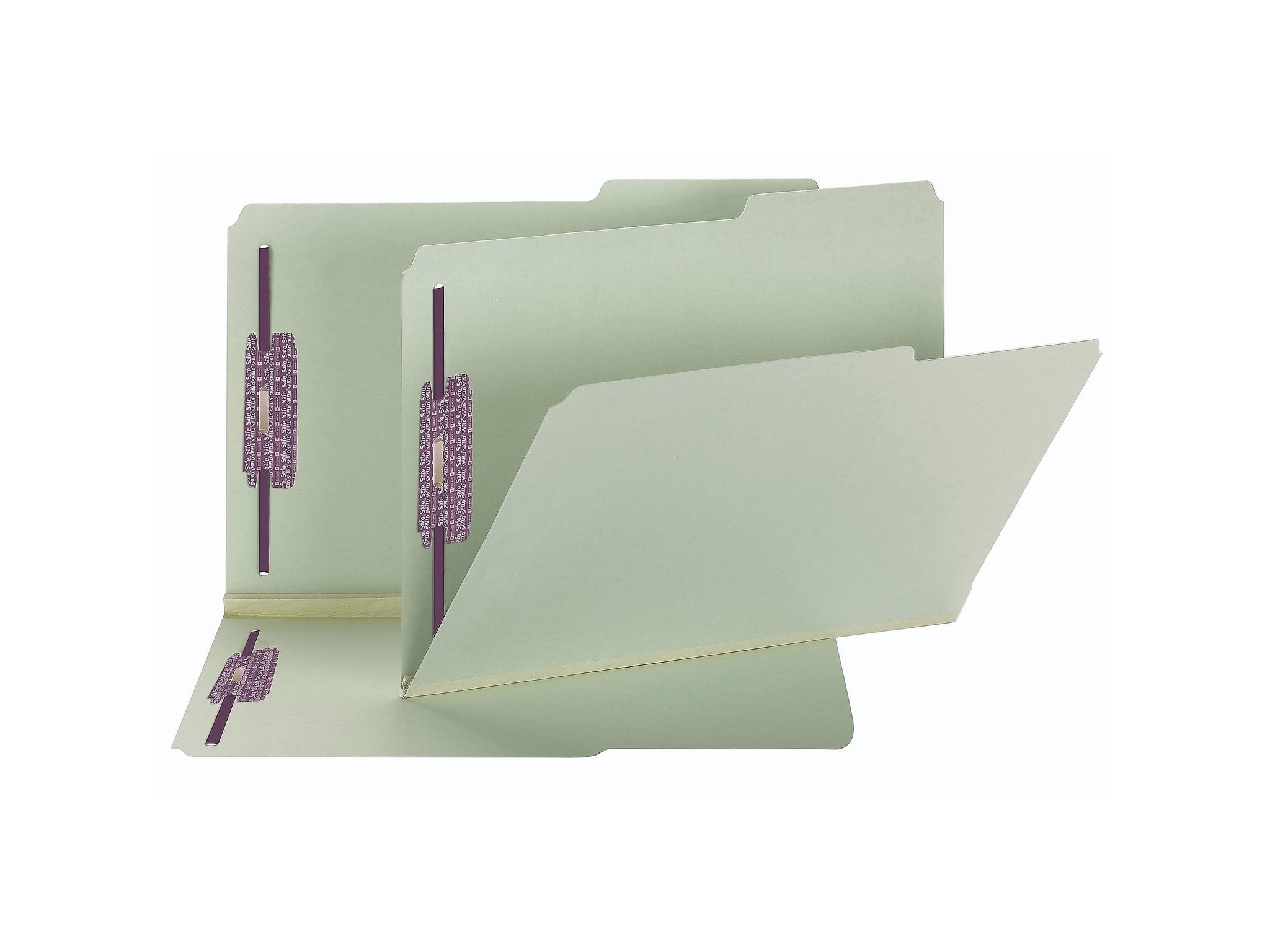 Smead Pressboard Classification Folders with SafeSHIELD Fasteners, 2/5-Cut Tab, Legal Size, Gray/Green, 25/Box