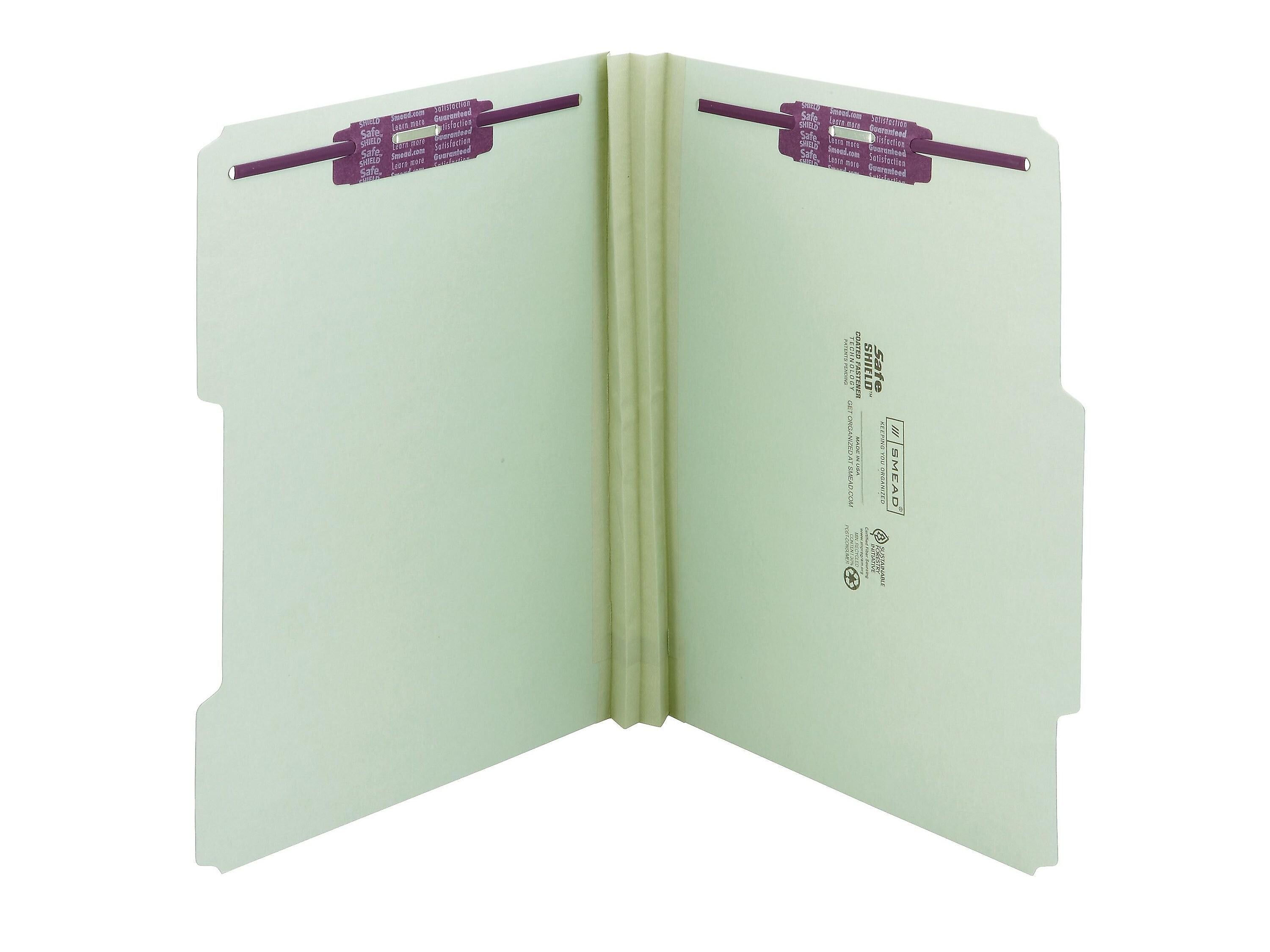 Smead Pressboard Classification Folders with SafeSHIELD Fasteners, 2/5-Cut Tab, Letter Size, Gray/Green, 25/Box