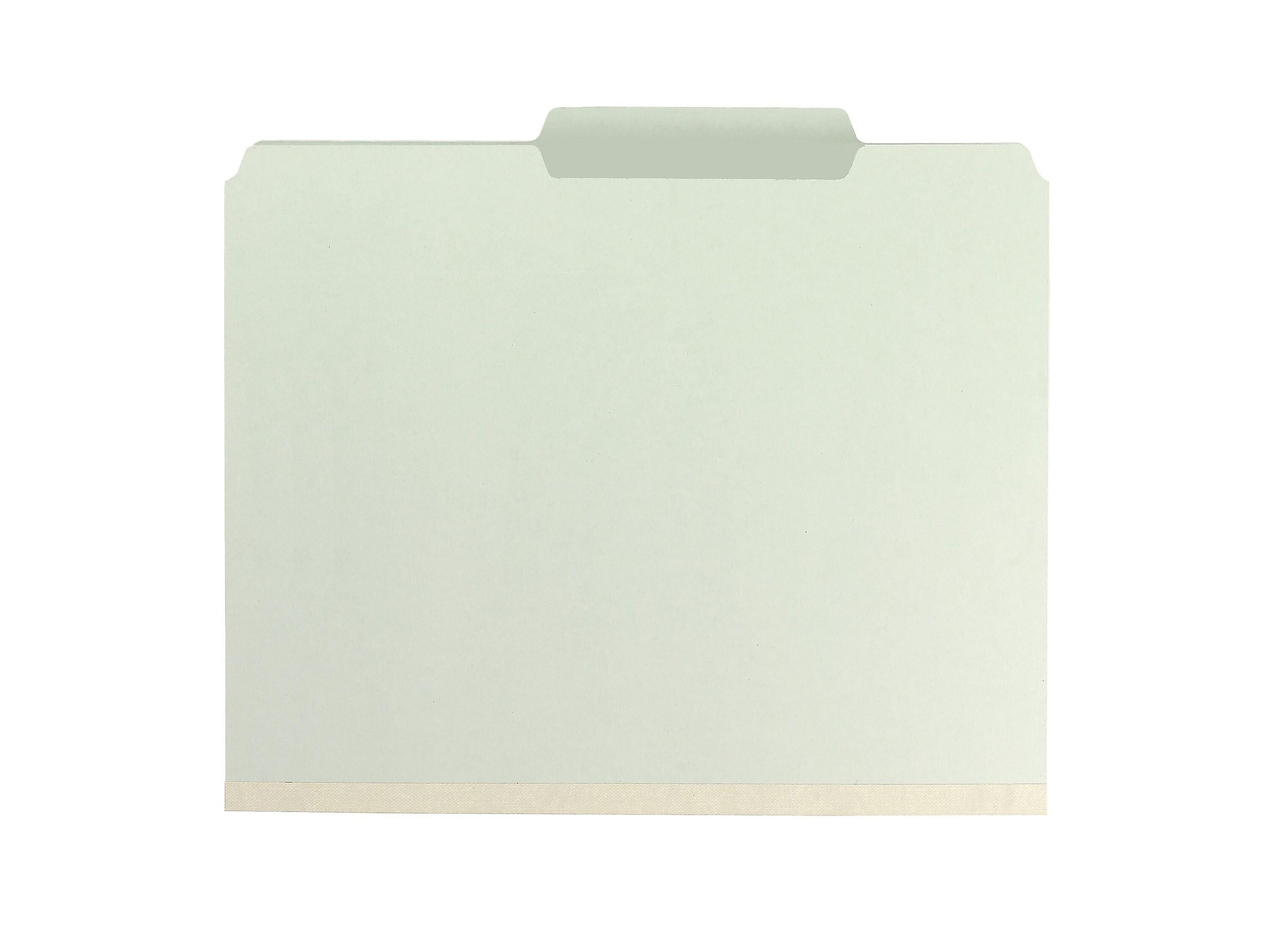 Smead Pressboard Classification Folders with SafeSHIELD Fasteners, 2/5-Cut Tab, Letter Size, Gray/Green, 25/Box