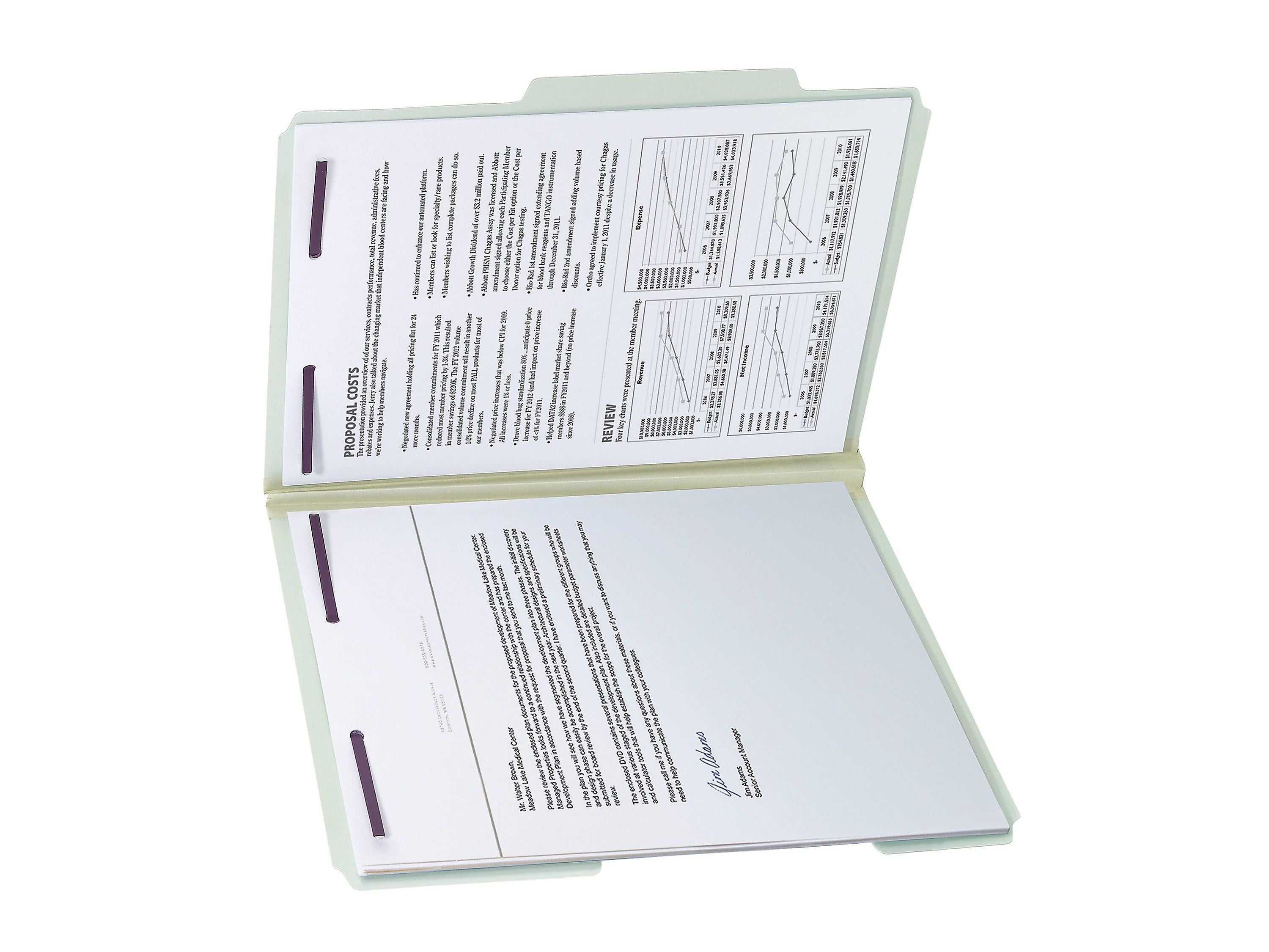 Smead Pressboard Classification Folders with SafeSHIELD Fasteners, 2/5-Cut Tab, Letter Size, Gray/Green, 25/Box