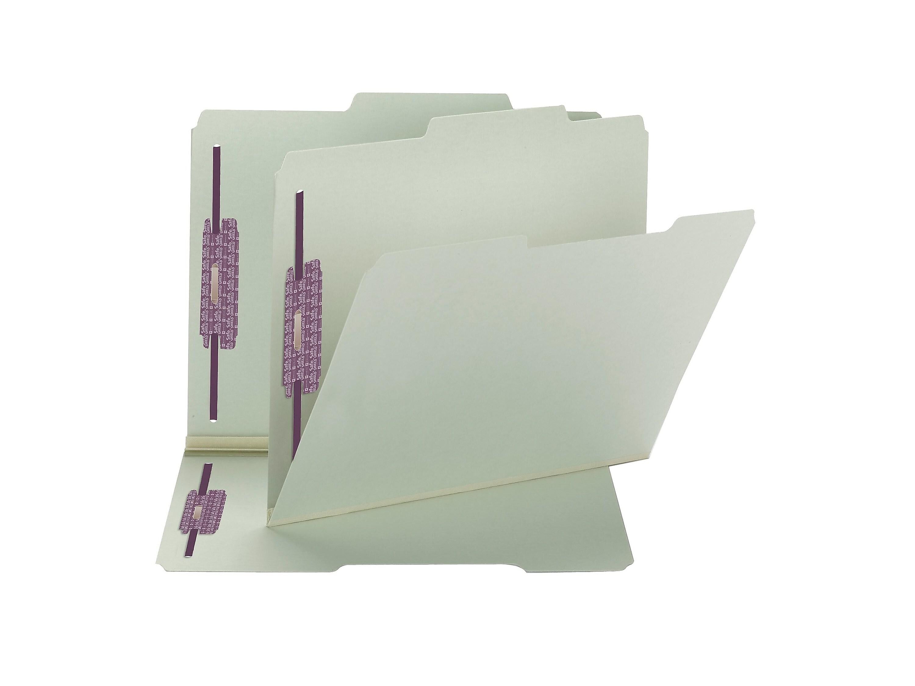 Smead Pressboard Classification Folders with SafeSHIELD Fasteners, 2/5-Cut Tab, Letter Size, Gray/Green, 25/Box