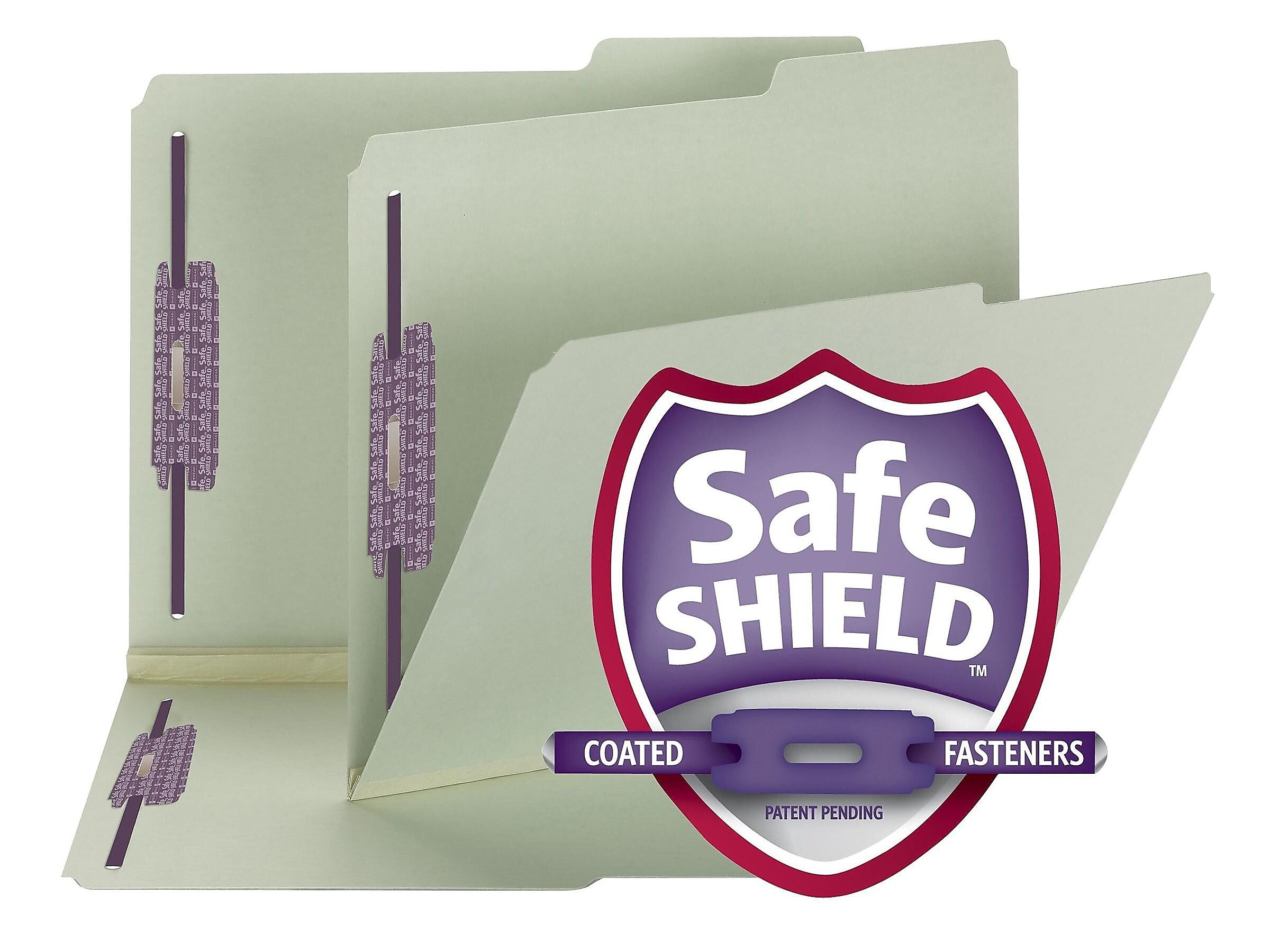 Smead Pressboard Classification Folders with SafeSHIELD Fasteners, Letter Size, Gray/Green, 25/Box