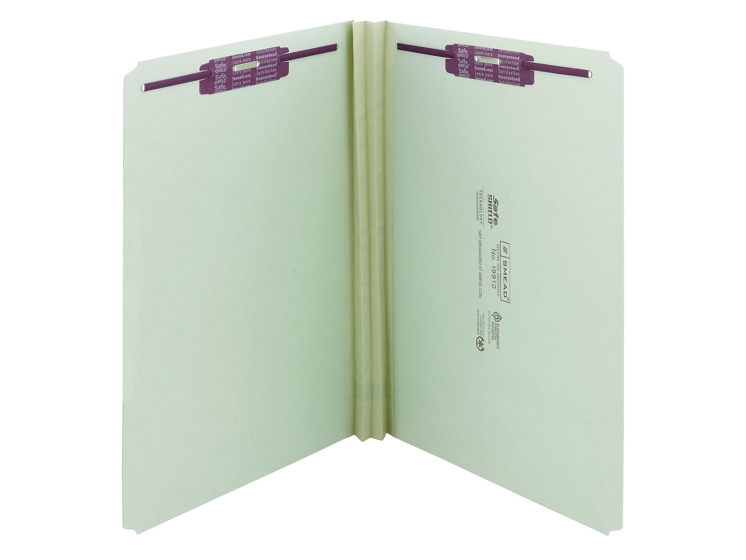 Smead Pressboard Classification Folders with SafeSHIELD Fasteners, Straight-Cut Tab, Legal Size, Gray/Green, 25/Box