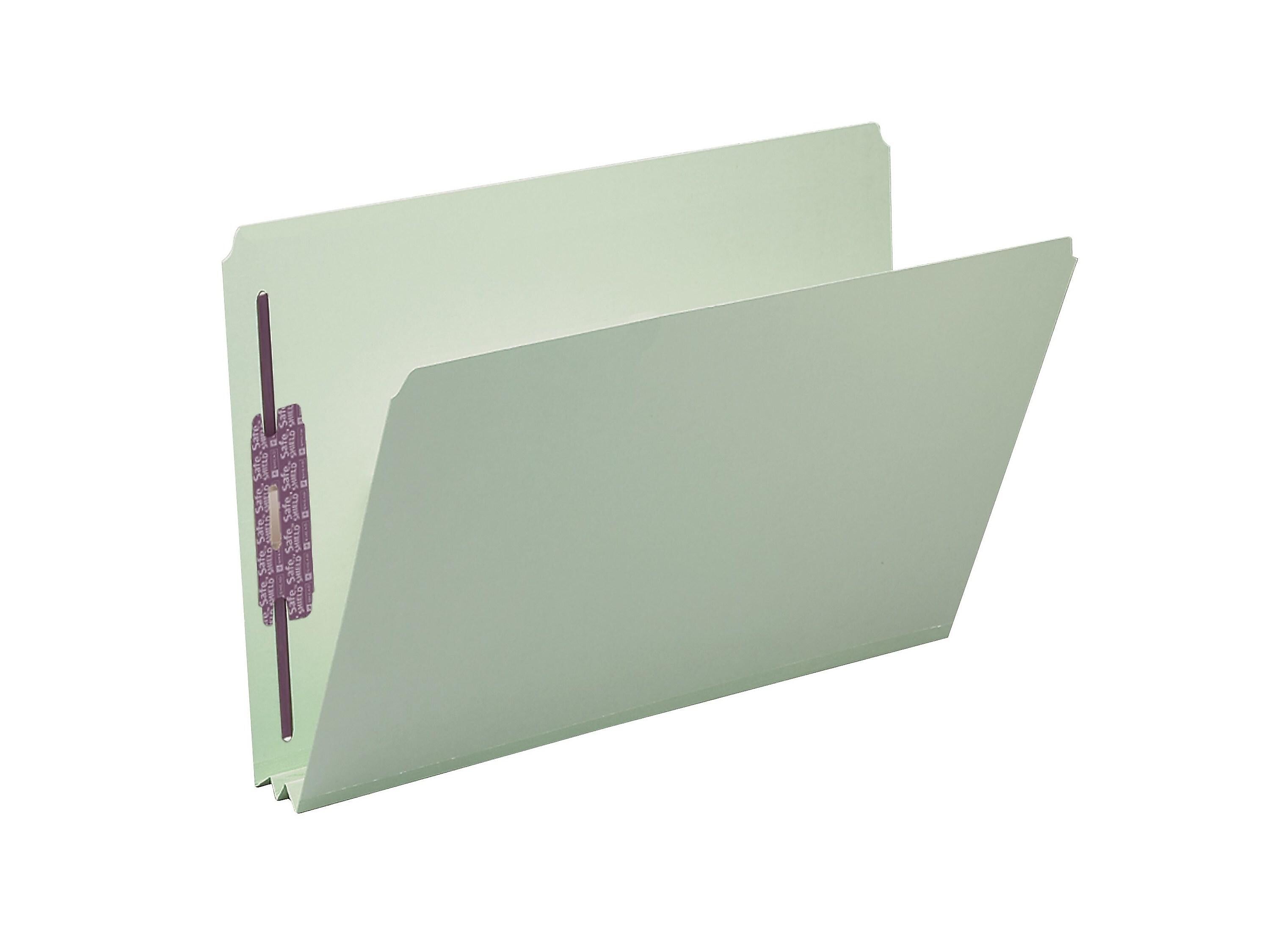 Smead Pressboard Classification Folders with SafeSHIELD Fasteners, Straight-Cut Tab, Legal Size, Gray/Green, 25/Box
