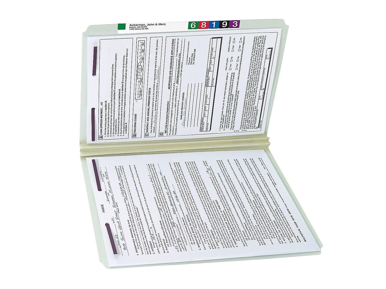 Smead Pressboard Classification Folders with SafeSHIELD Fasteners, Straight-Cut Tab, Legal Size, Gray/Green, 25/Box