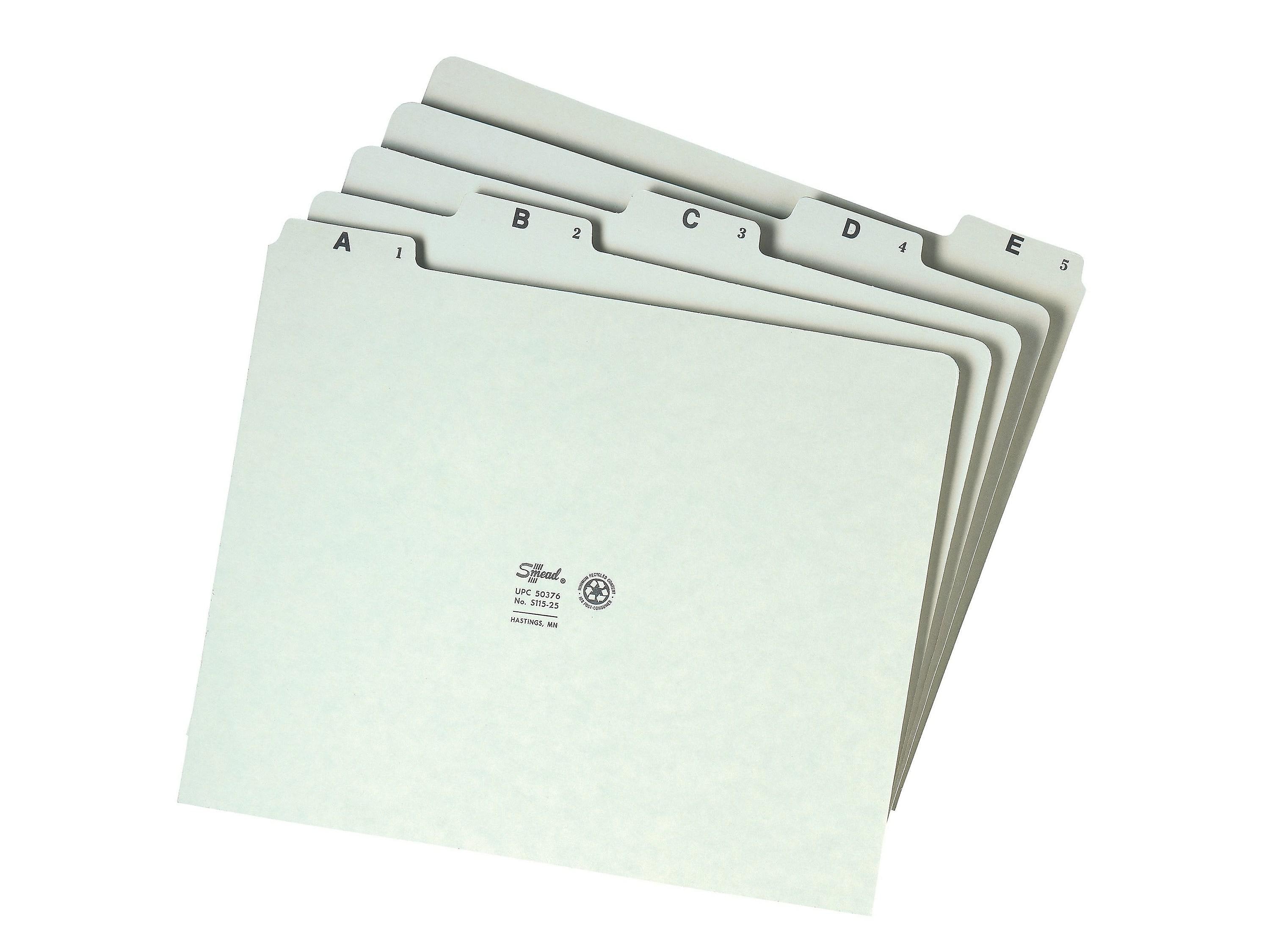 Smead Pressboard Filing Guides, 1/5-Cut Tab , Letter Size Gray/Green, 25/Set