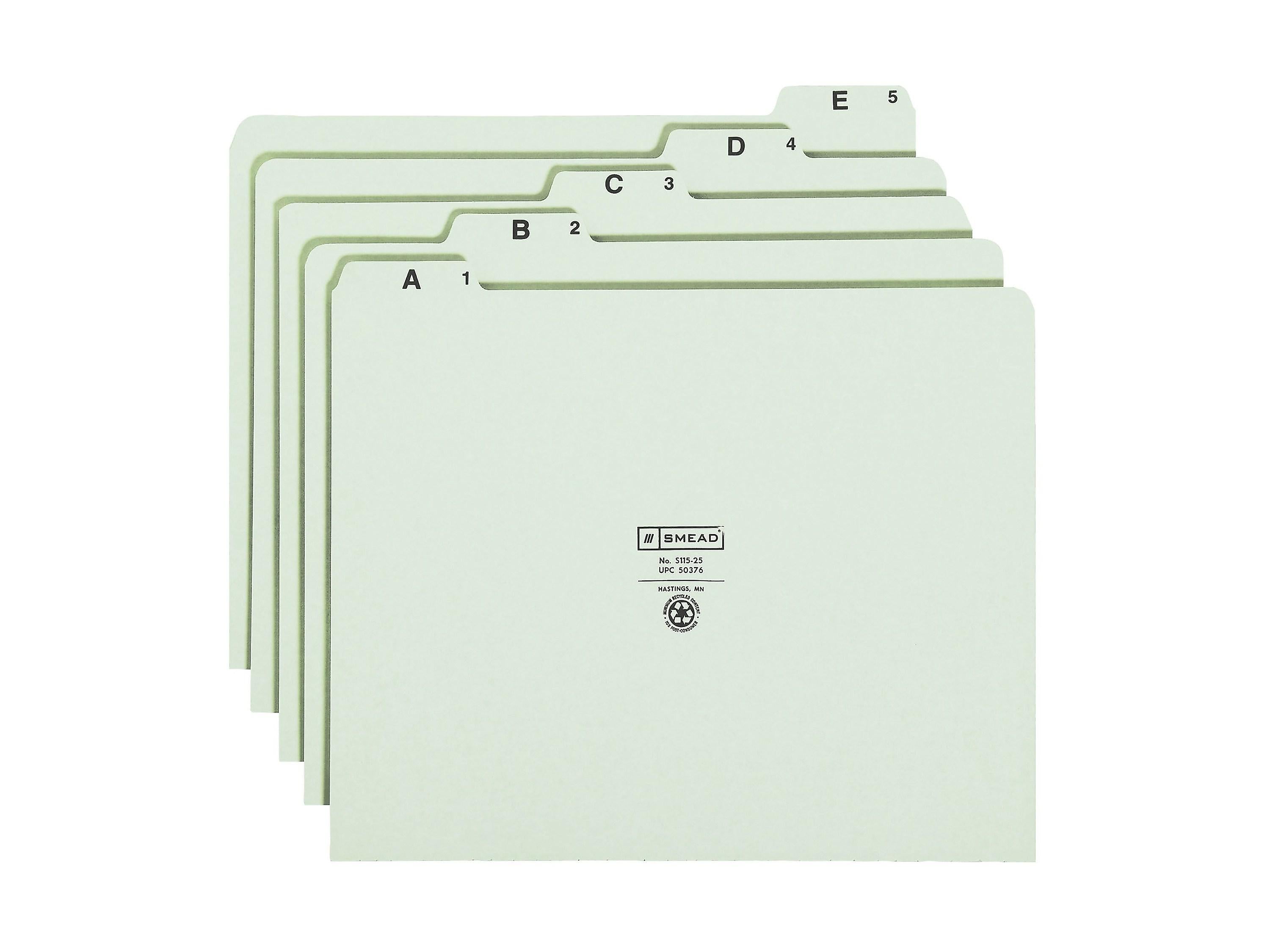 Smead Pressboard Filing Guides, 1/5-Cut Tab , Letter Size Gray/Green, 25/Set