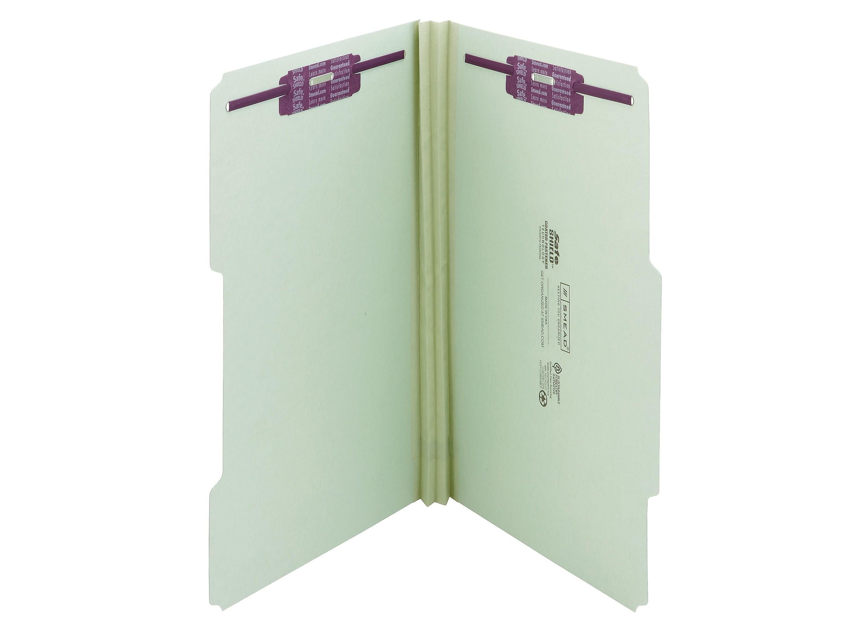 Smead Recycled Pressboard Classification Folders with SafeSHIELD Fasteners, 2/5-Cut Tab, Legal Size, Gray/Green, 25/Box