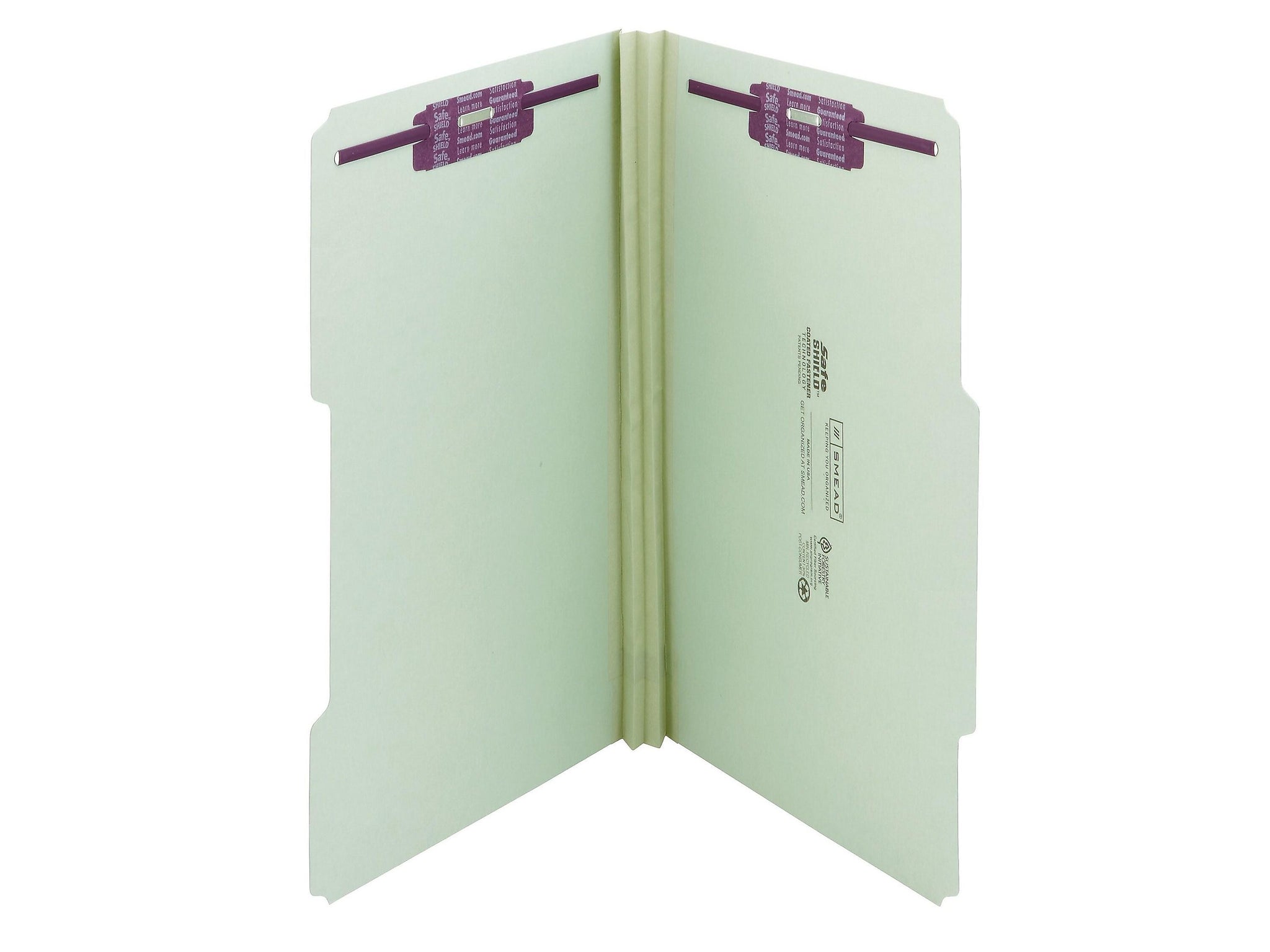 Smead Recycled Pressboard Classification Folders with SafeSHIELD Fasteners, 2/5-Cut Tab, Legal Size, Gray/Green, 25/Box