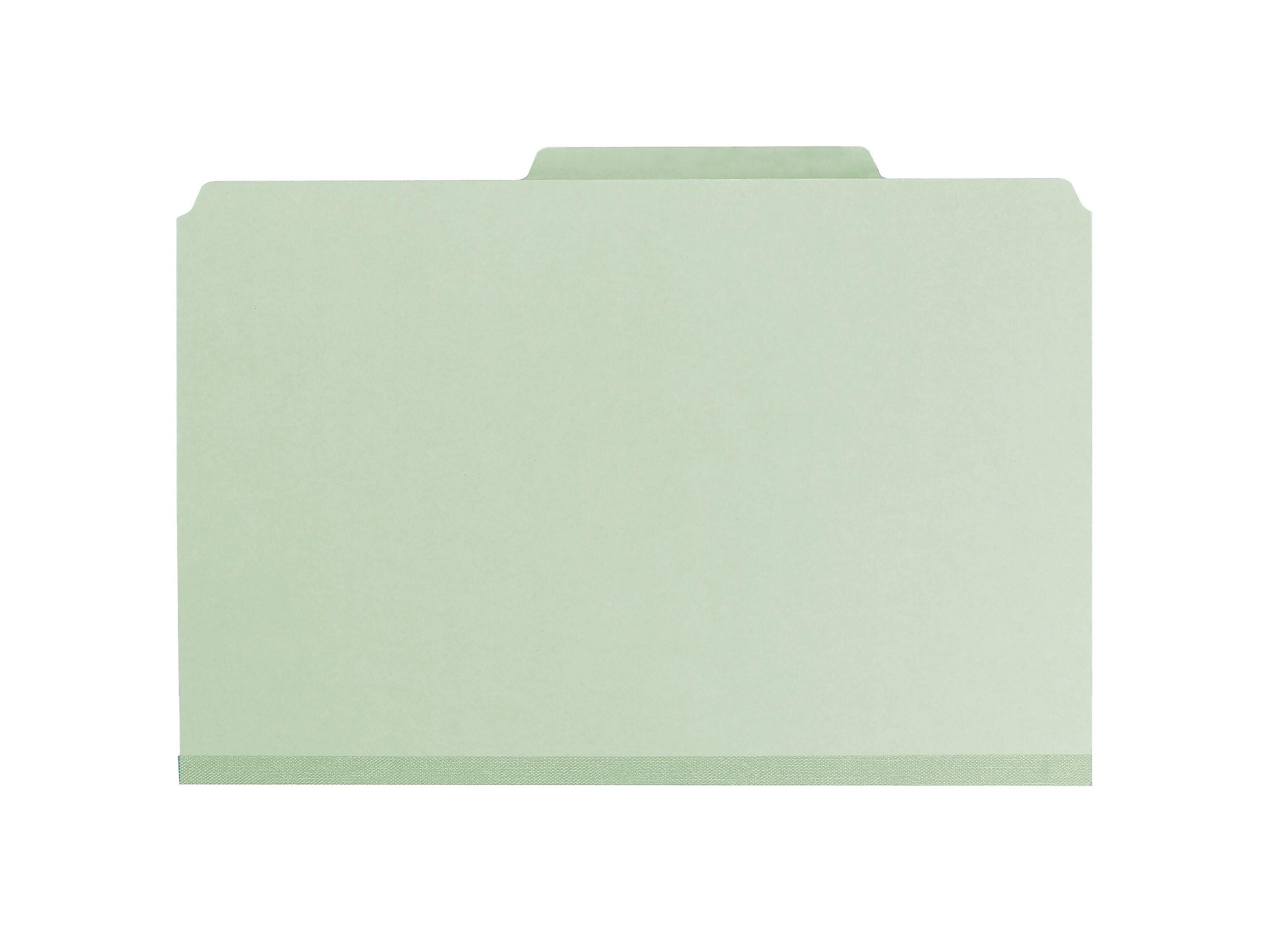 Smead Recycled Pressboard Classification Folders with SafeSHIELD Fasteners, 2/5-Cut Tab, Legal Size, Gray/Green, 25/Box