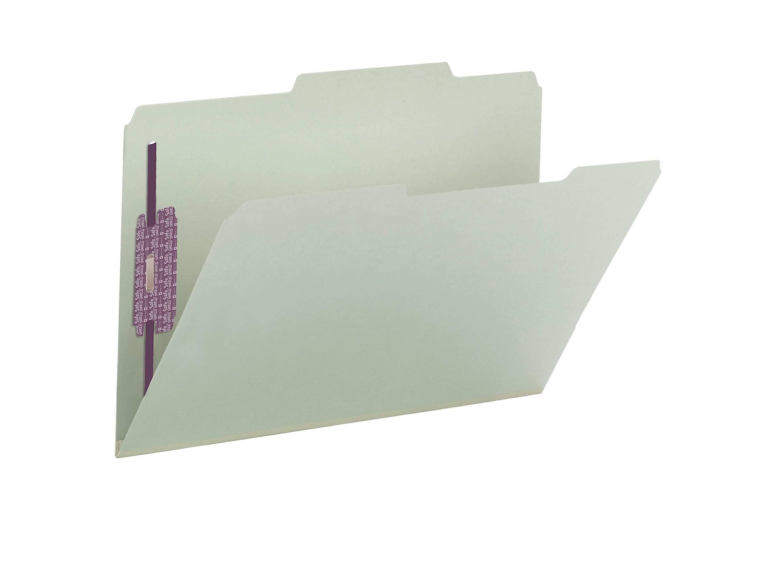 Smead Recycled Pressboard Classification Folders with SafeSHIELD Fasteners, 2/5-Cut Tab, Legal Size, Gray/Green, 25/Box
