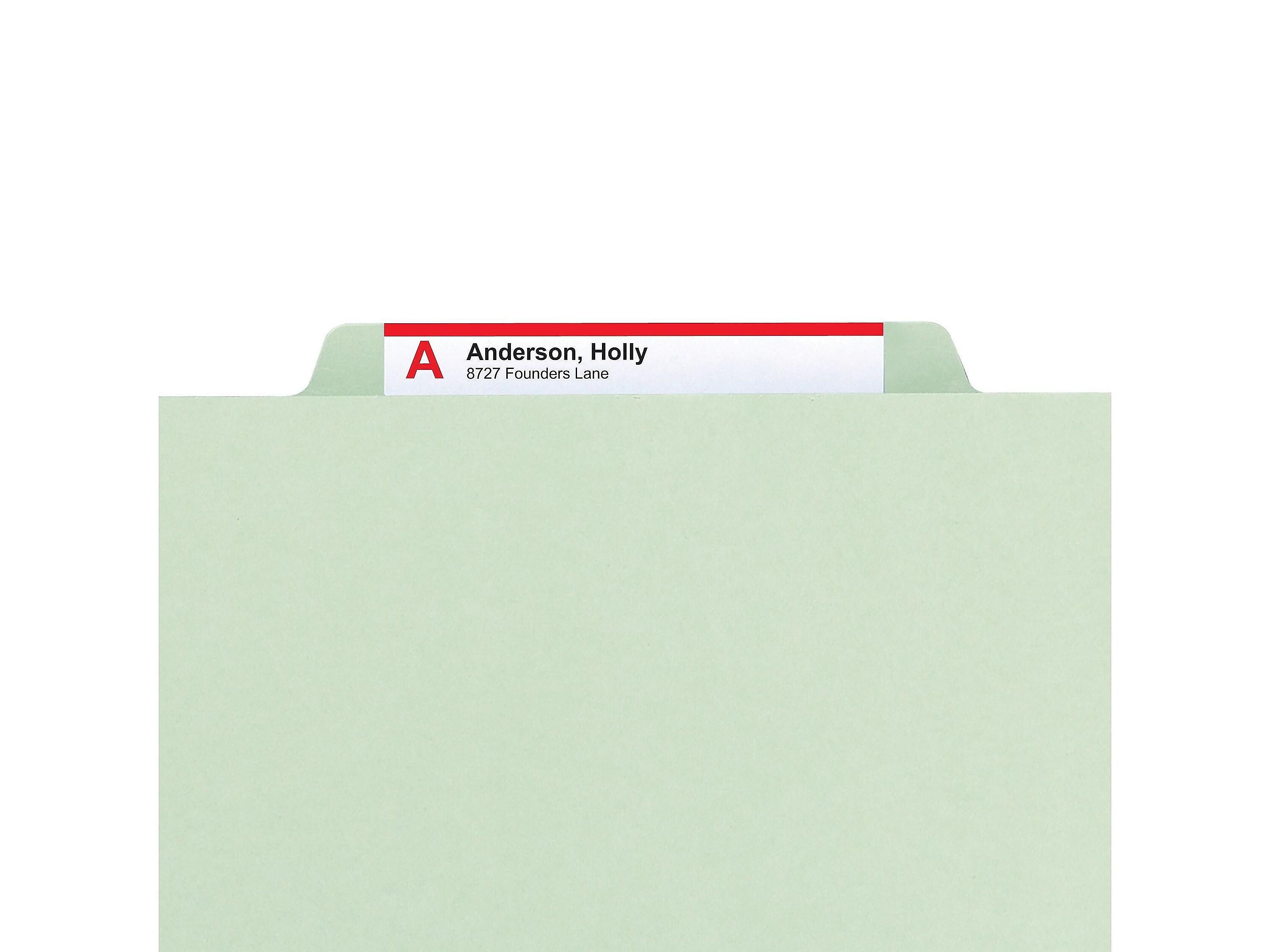 Smead Recycled Pressboard Classification Folders with SafeSHIELD Fasteners, 2/5-Cut Tab, Legal Size, Gray/Green, 25/Box
