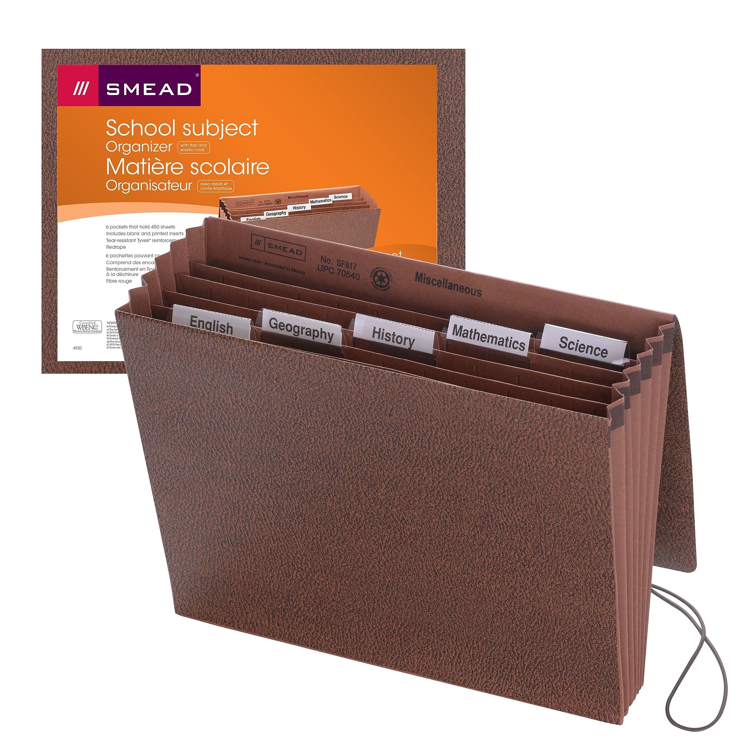 Smead Subject File, 6 Pockets, Flap and Elastic Cord Closure, Letter Size, Redrope-Printed Stock