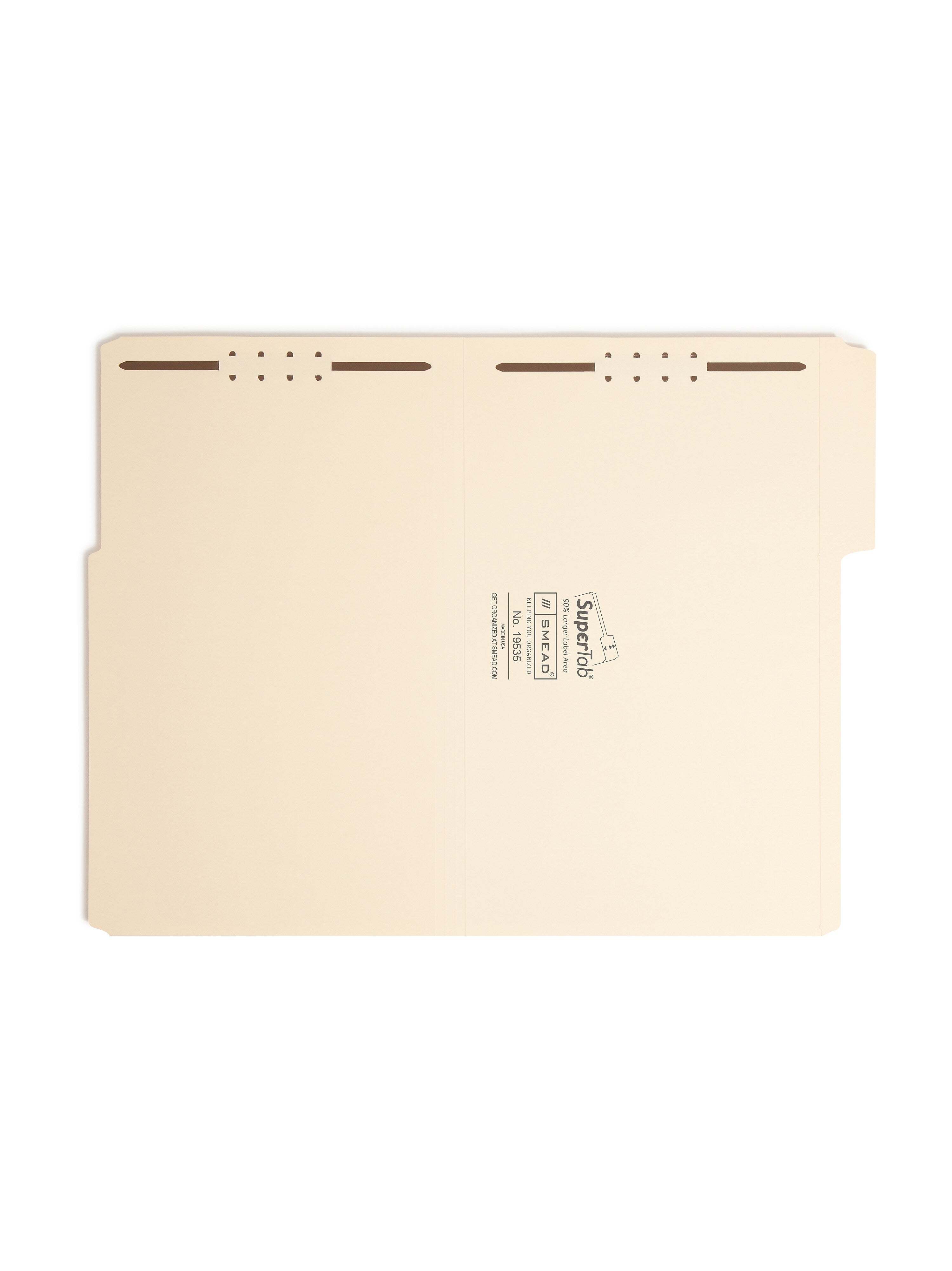 Smead SuperTab® Fastener Folder, 2 Fasteners, Oversized Reinforced 1/3-Cut Tab, Legal, Manila