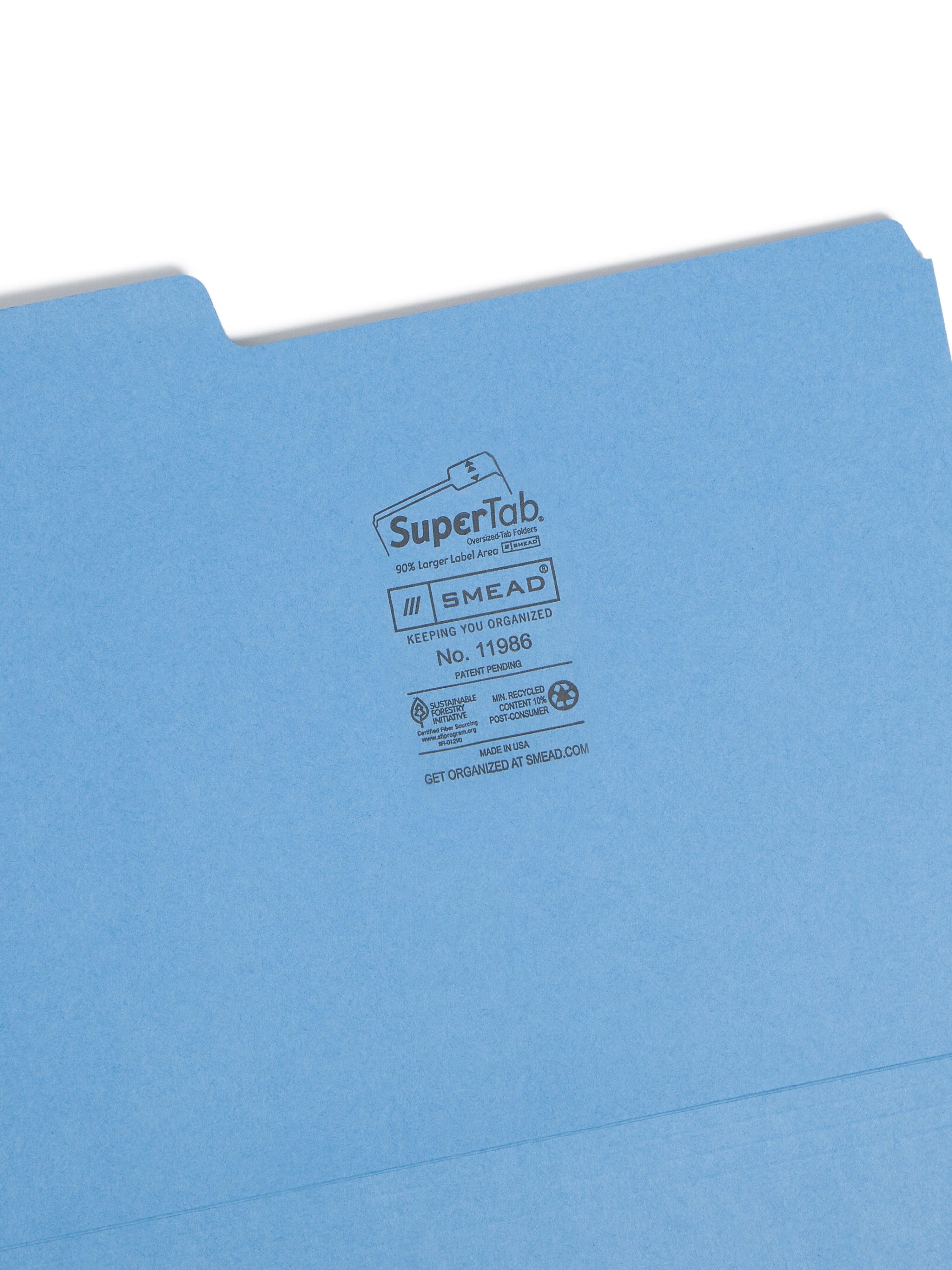 Smead SuperTab File Folder, 3 Tab, Letter Size, Blue, 100/Box