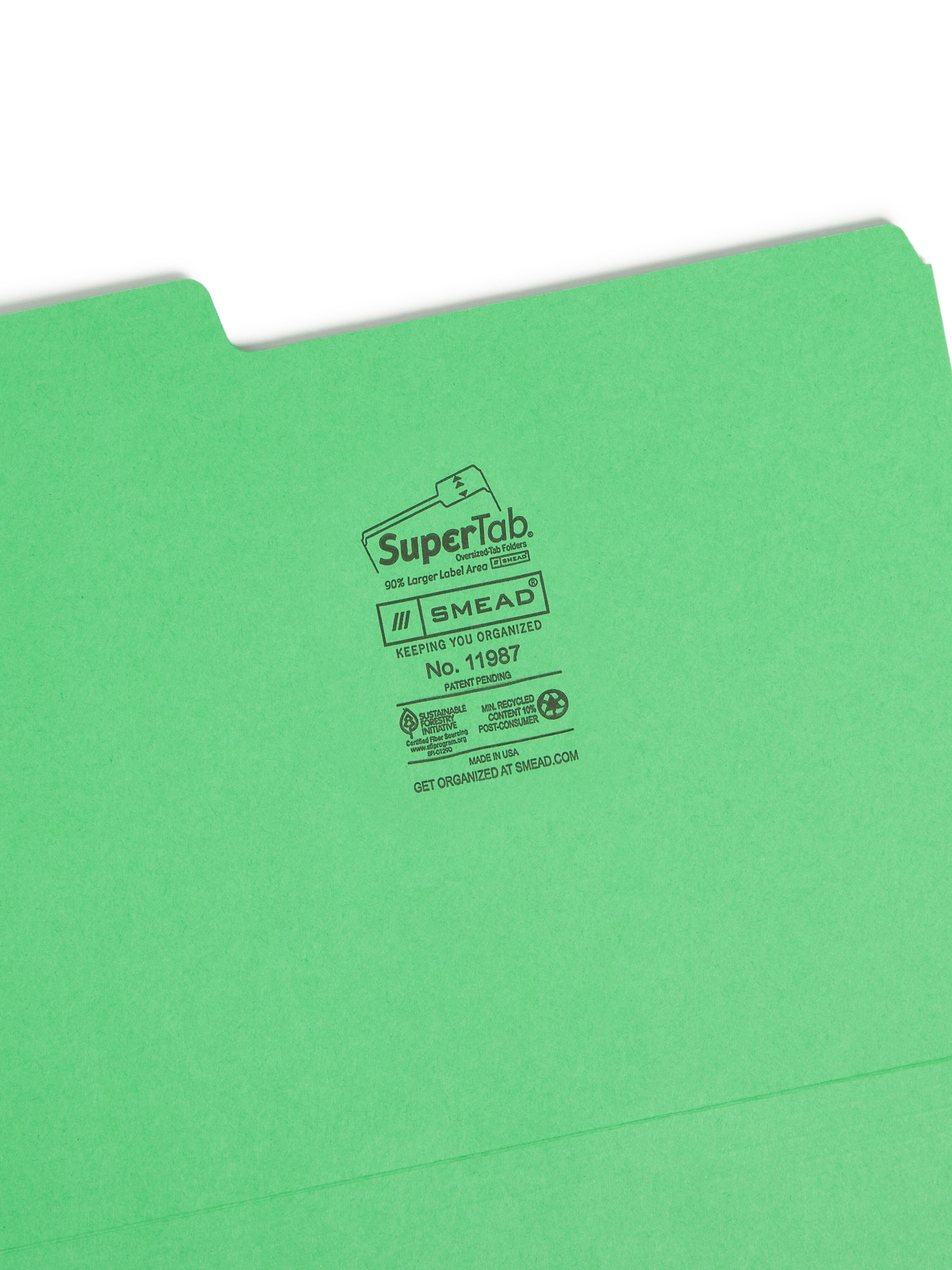 Smead SuperTab File Folder, Oversized 1/3-Cut Tab, Letter Size, Assorted Colors, 100/Box