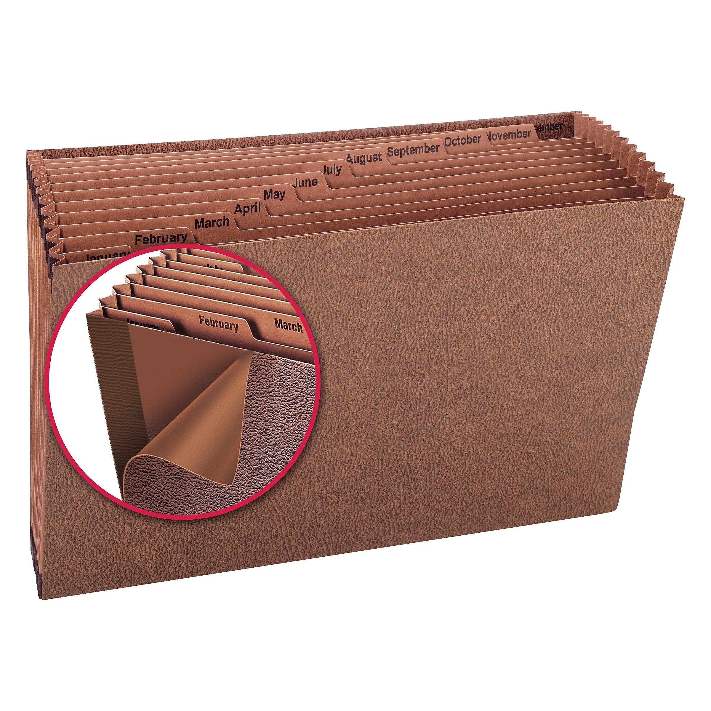 Smead TUFF 30 Box Bottom Standard Reinforced Redrope Accordion File, Monthly Index, 12 Pocket, Legal, Brown